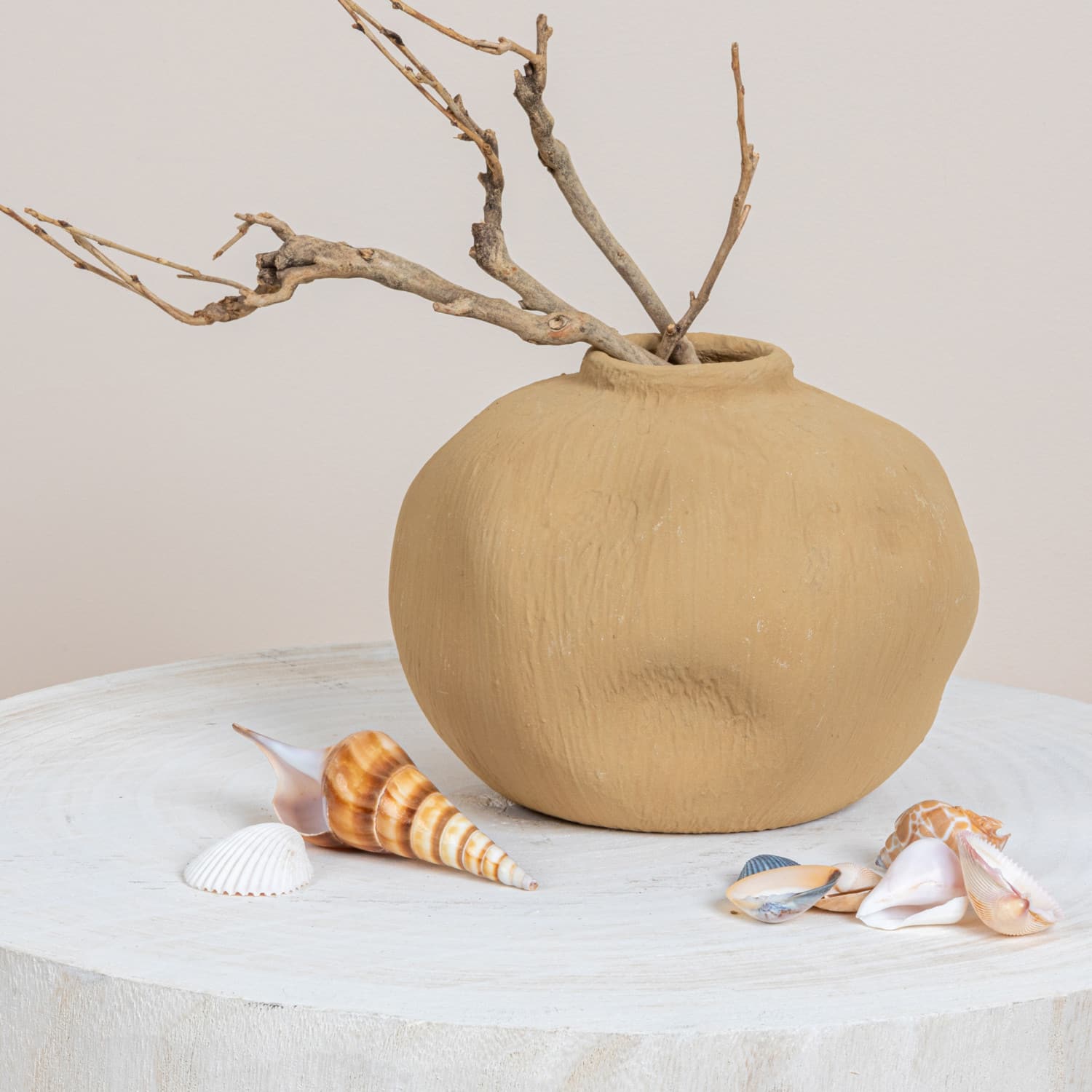 Hello Honey® 5.5" Textured Taupe Pinched Organic Shape Terracotta Vase