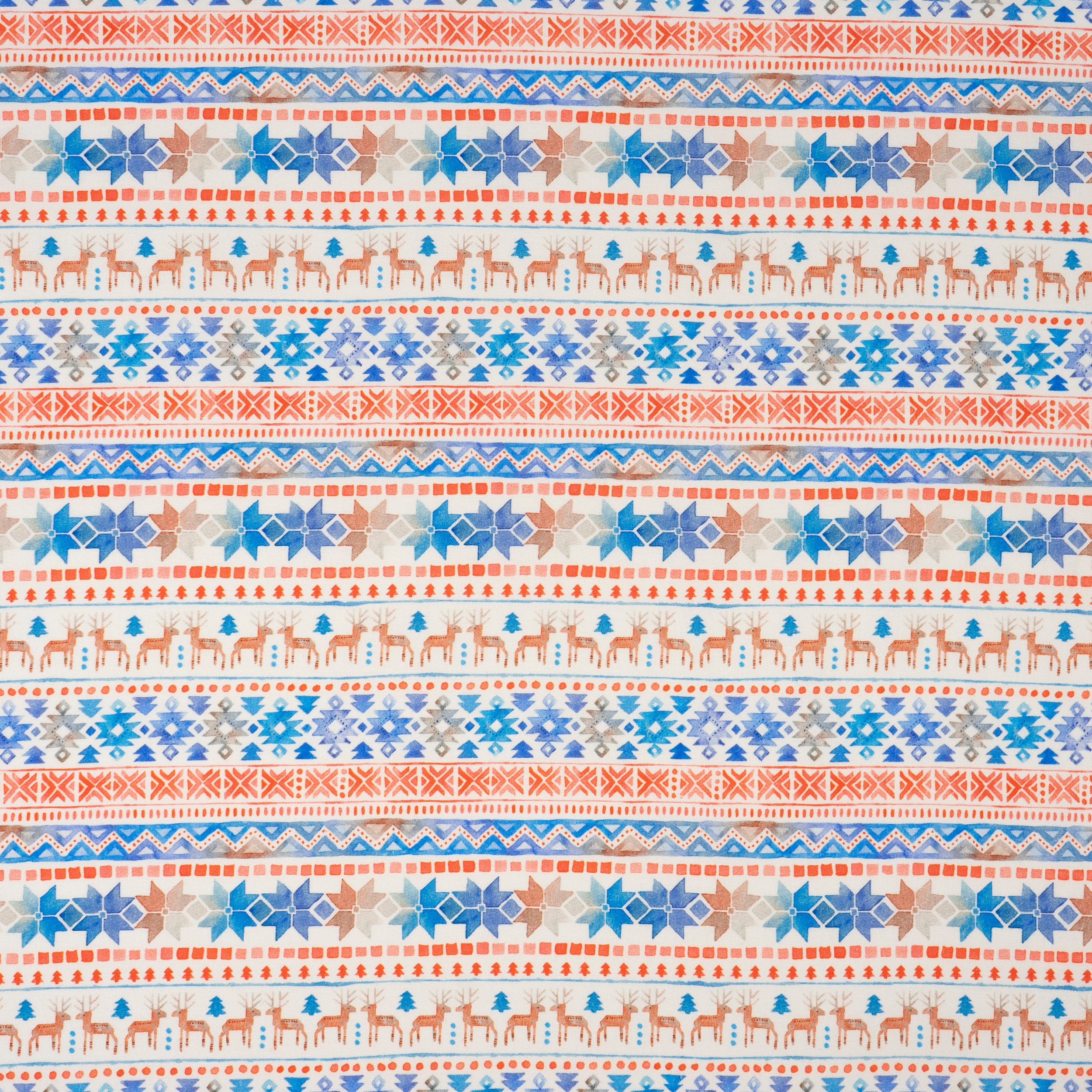SINGER Scandinavian Christmas Reindeer Stripe Print Ringspun Cotton Fabric