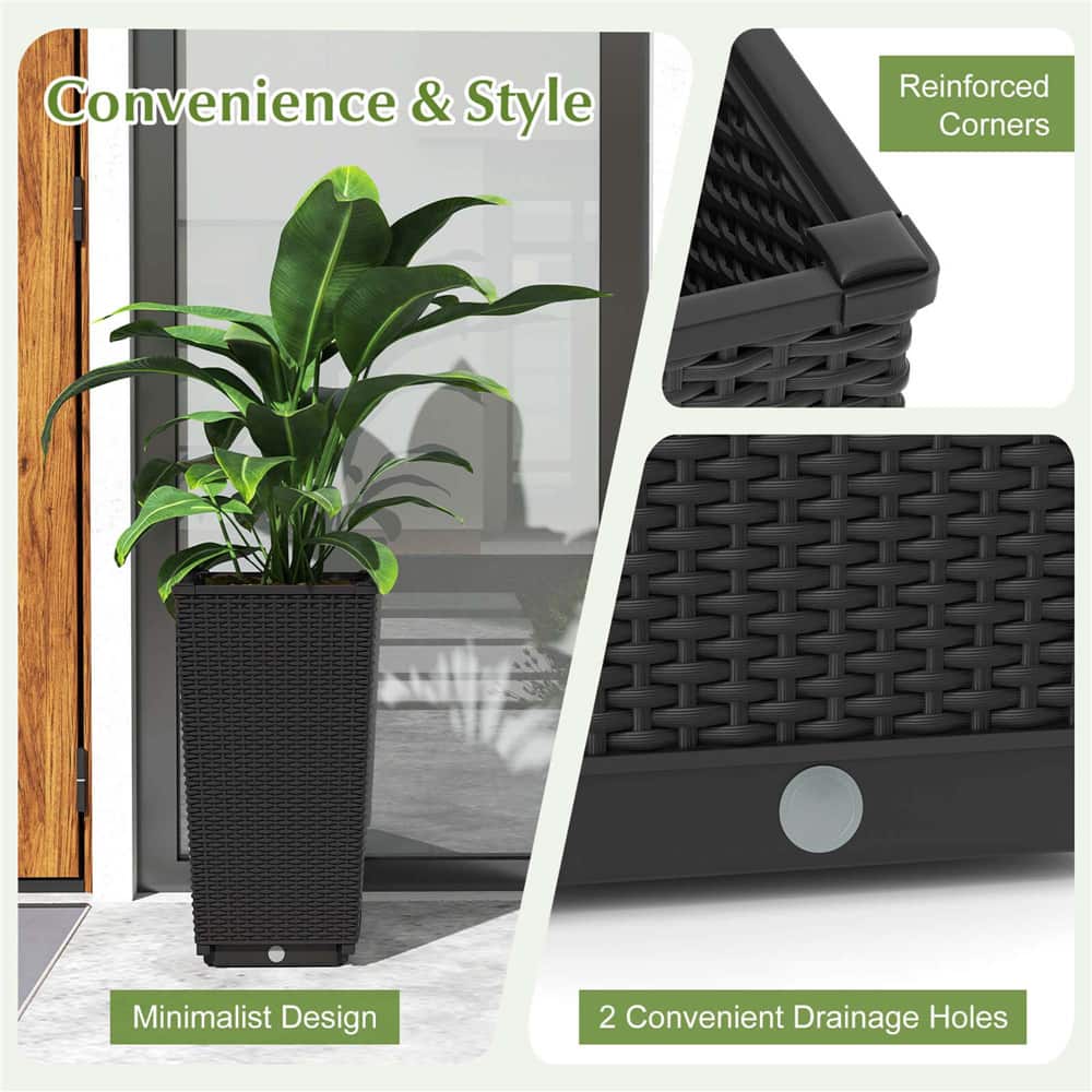 Costway 23" Tall Planters PP Rattan Wicker Plant Pot Self-watering Tree Pots