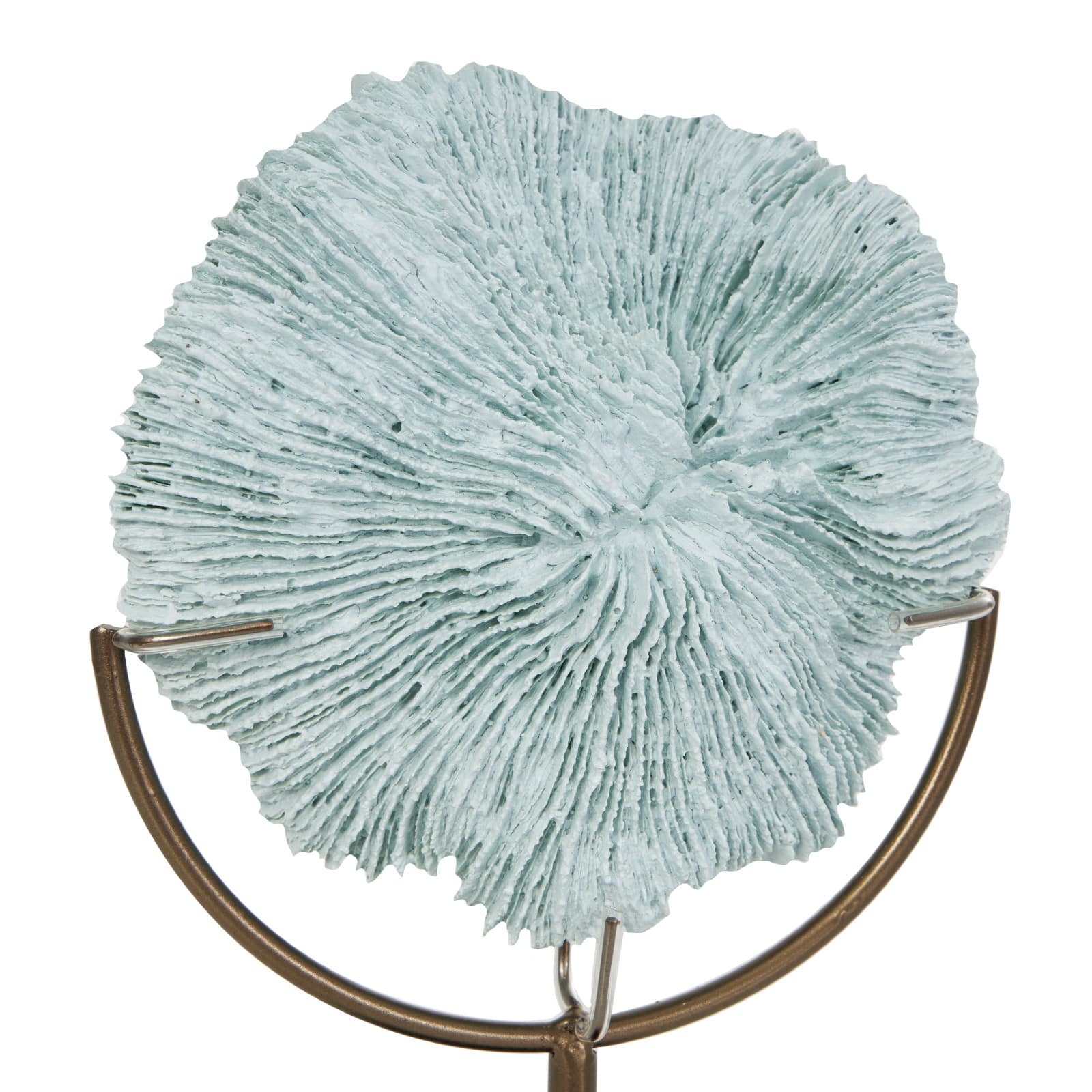 12" Light Blue Polystone Coral Textured Sculpture with Bronze Stand