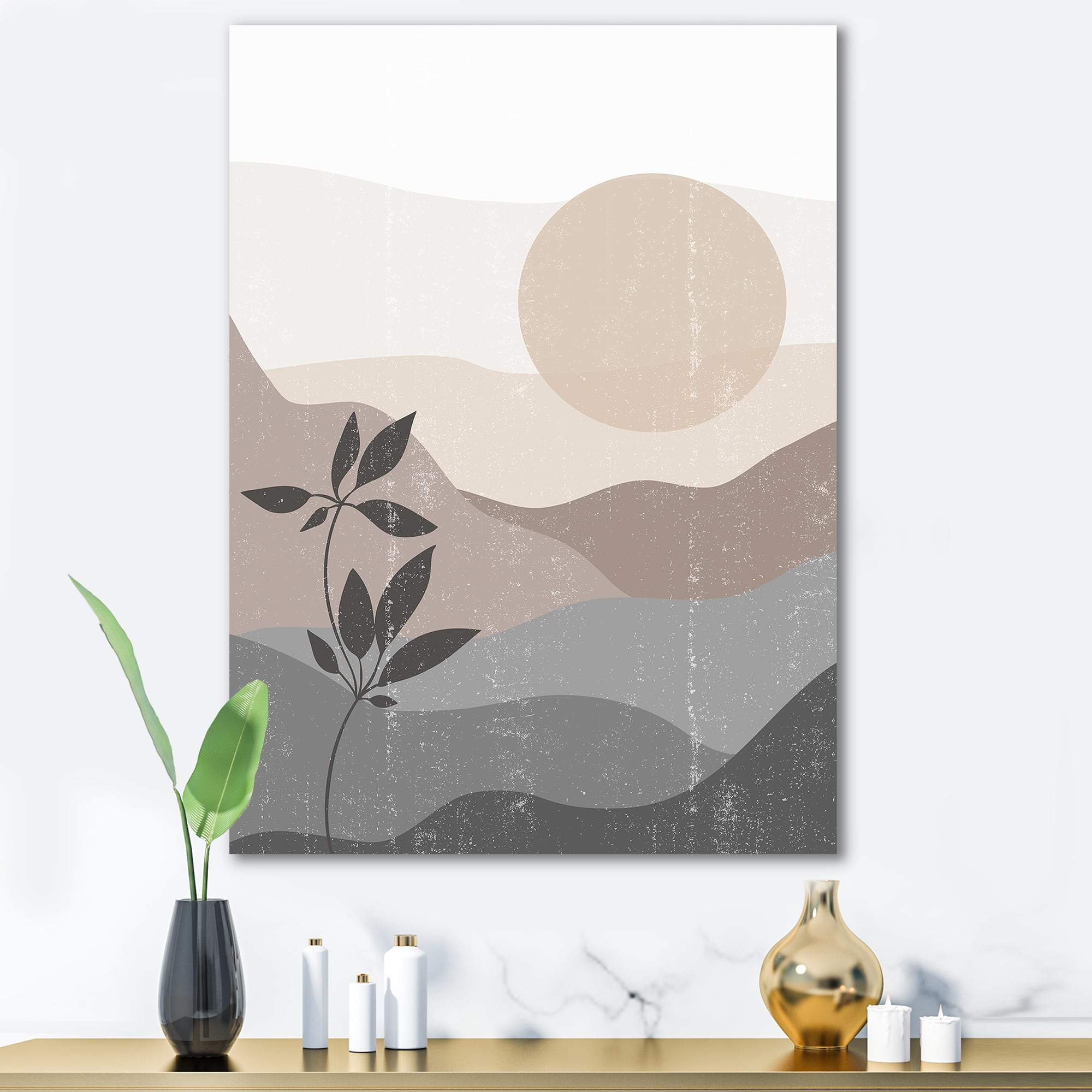 Designart - Minimalist Mountain Landscape At Sunset - Modern Canvas Wall Art Print