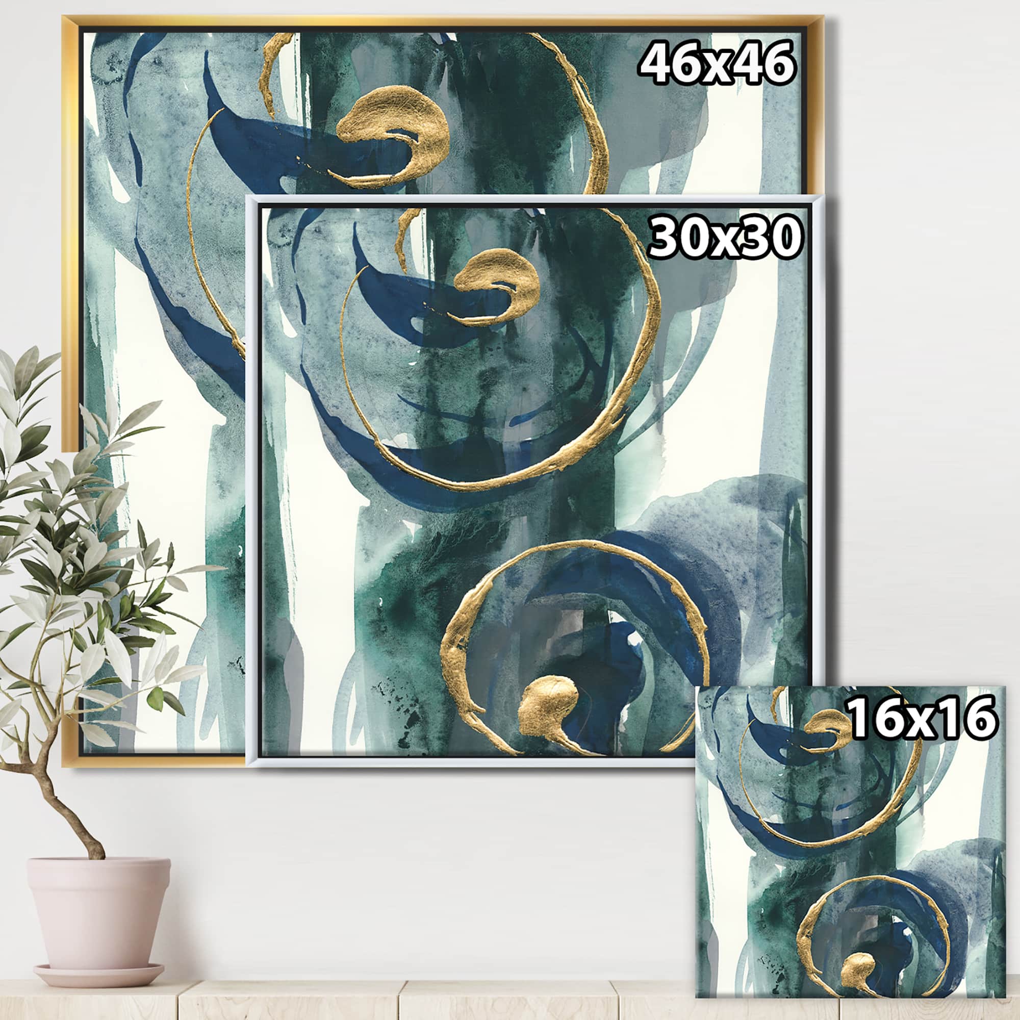 Designart - Mettalic Indigo and Gold II - Posh & Luxe Framed Canvas