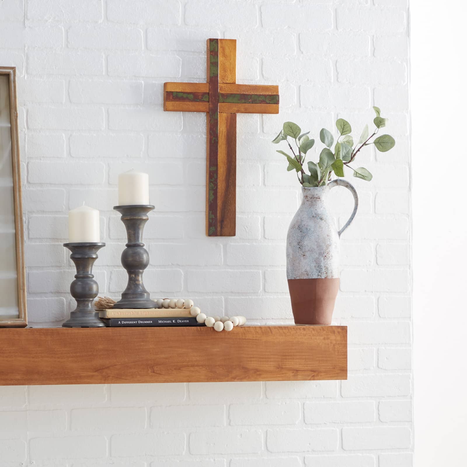 Brown Wood Rustic Cross Sculpture, 18" x 10" x 4"