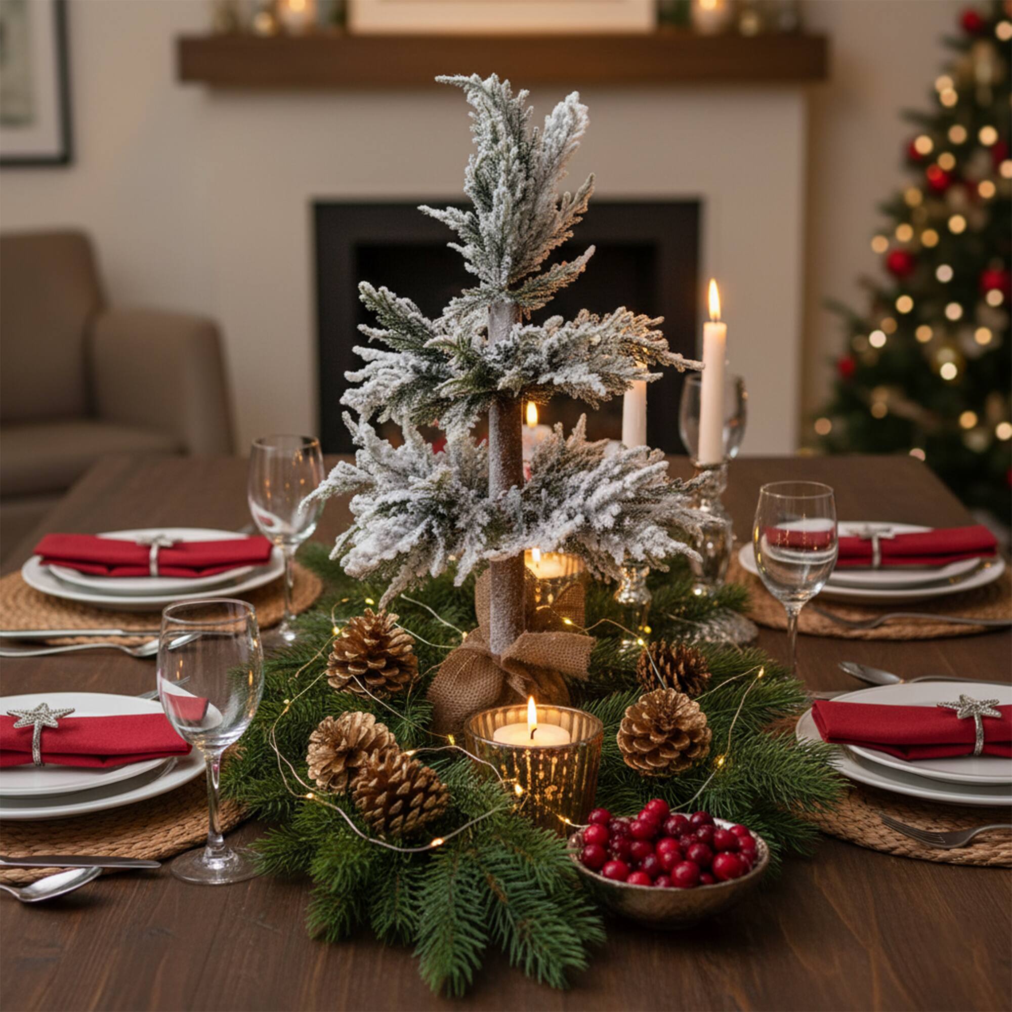 Northlight 27.5" Heavily Flocked Pine Christmas Tree in Natural Jute Base