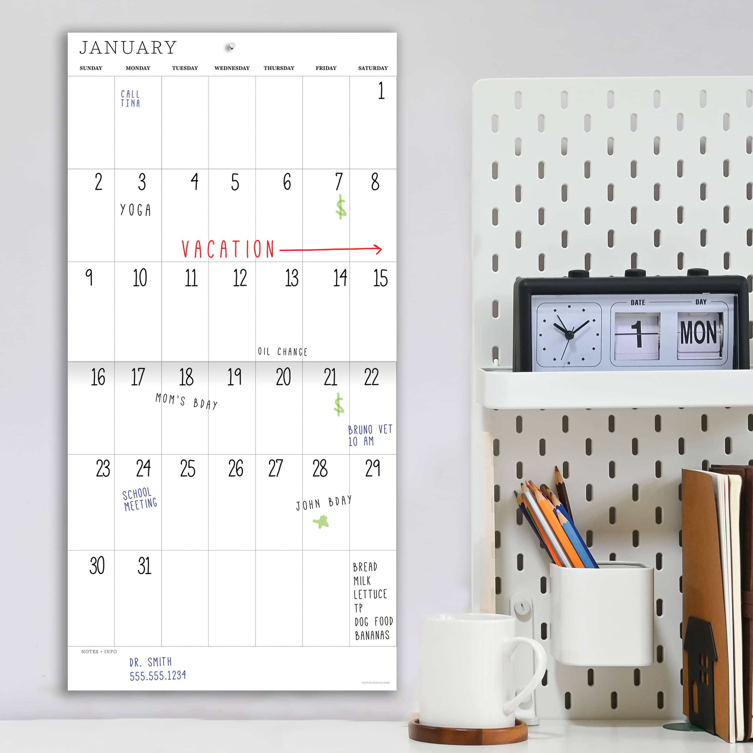 TF Publishing Undated 12" x 12" Dry Erase Vertical Wall Calendar