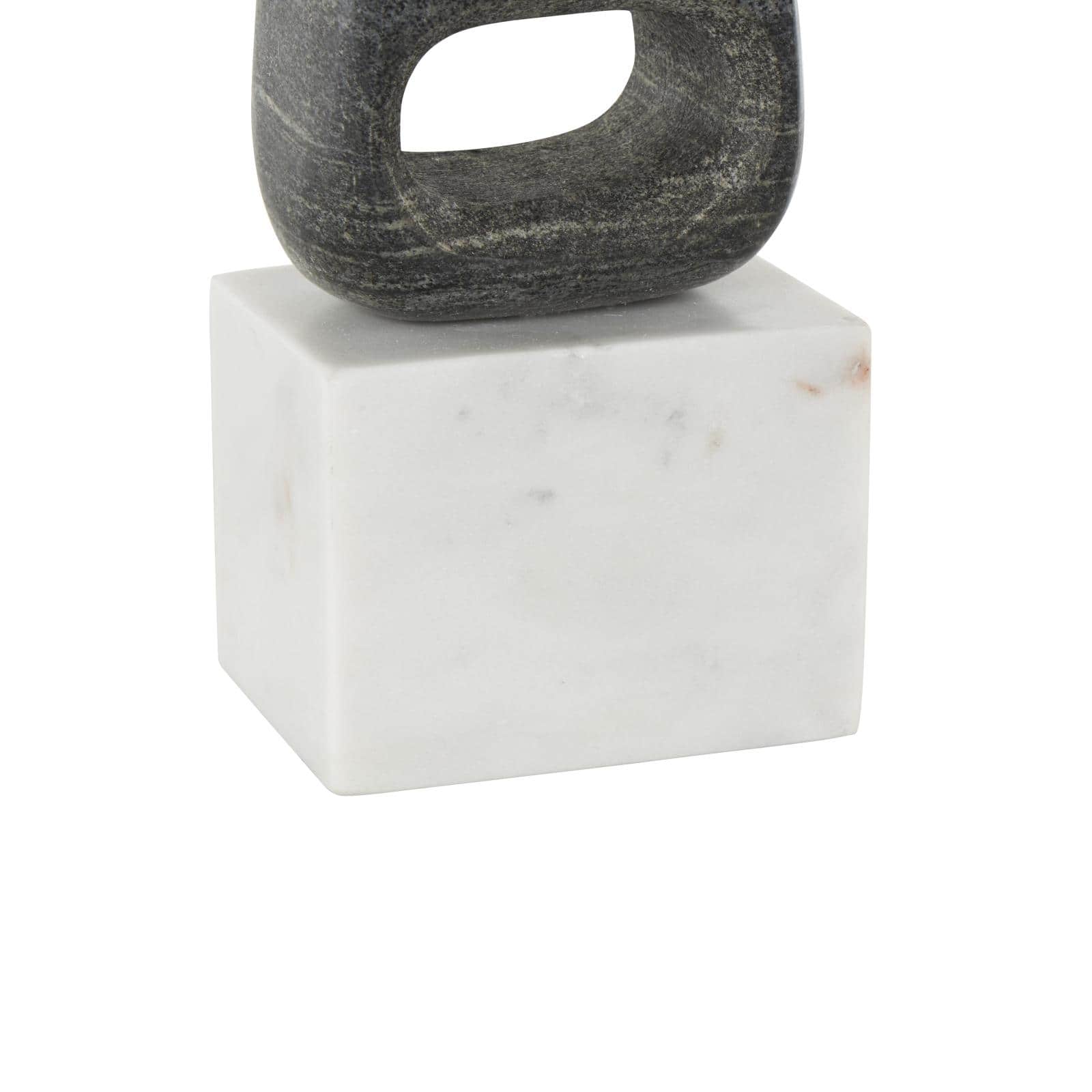 8.25" White & Black Marble Geometric Cutout Oval Bookend Set with Block Base