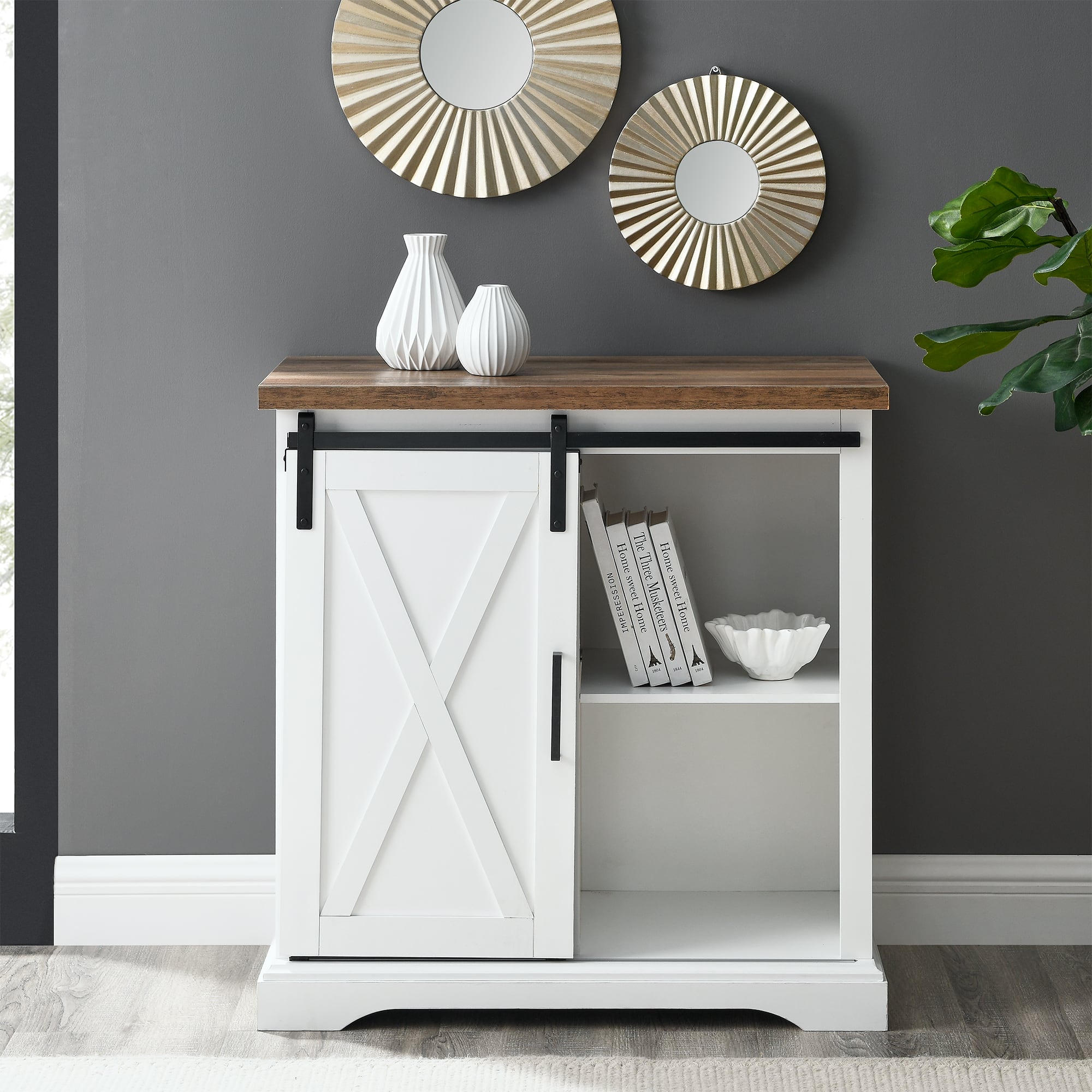 Walker Edison 32" Solid White Reclaimed Barnwood Rustic Farmhouse Buffet