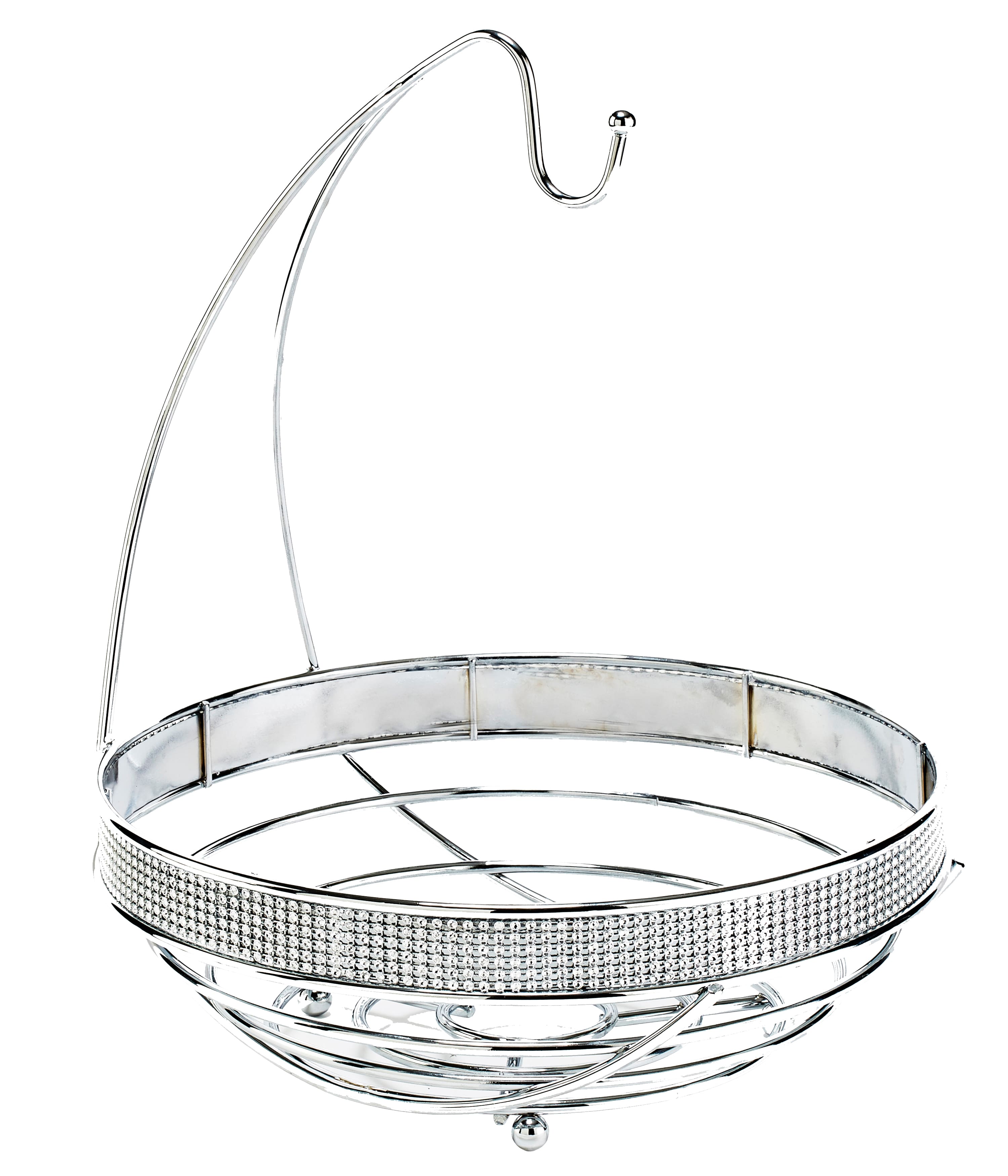 Kitchen Details Round Chrome Pave Diamond Fruit Basket with Banana Tree