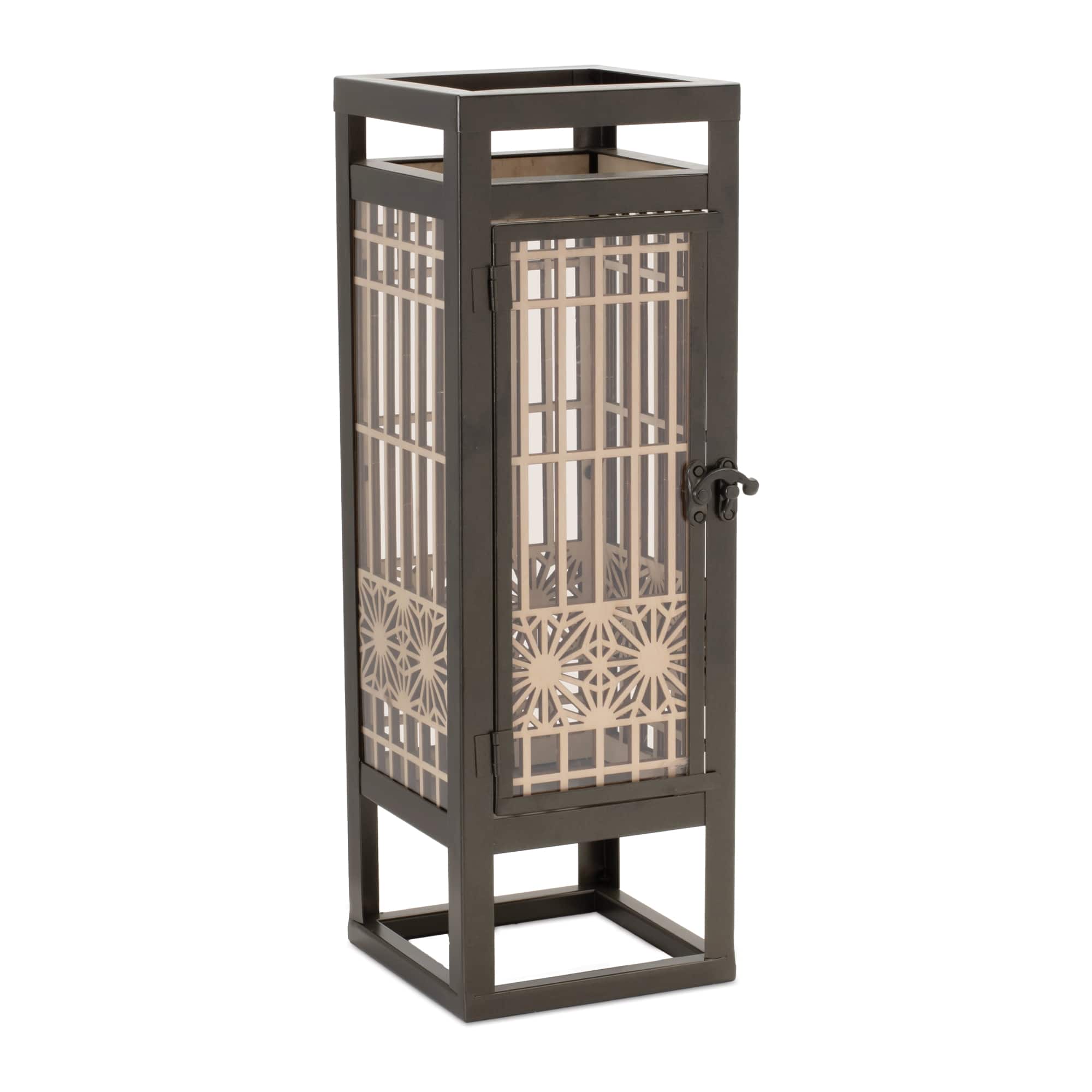15.25" Cut Out Wood Candle Holder with Iron Frame