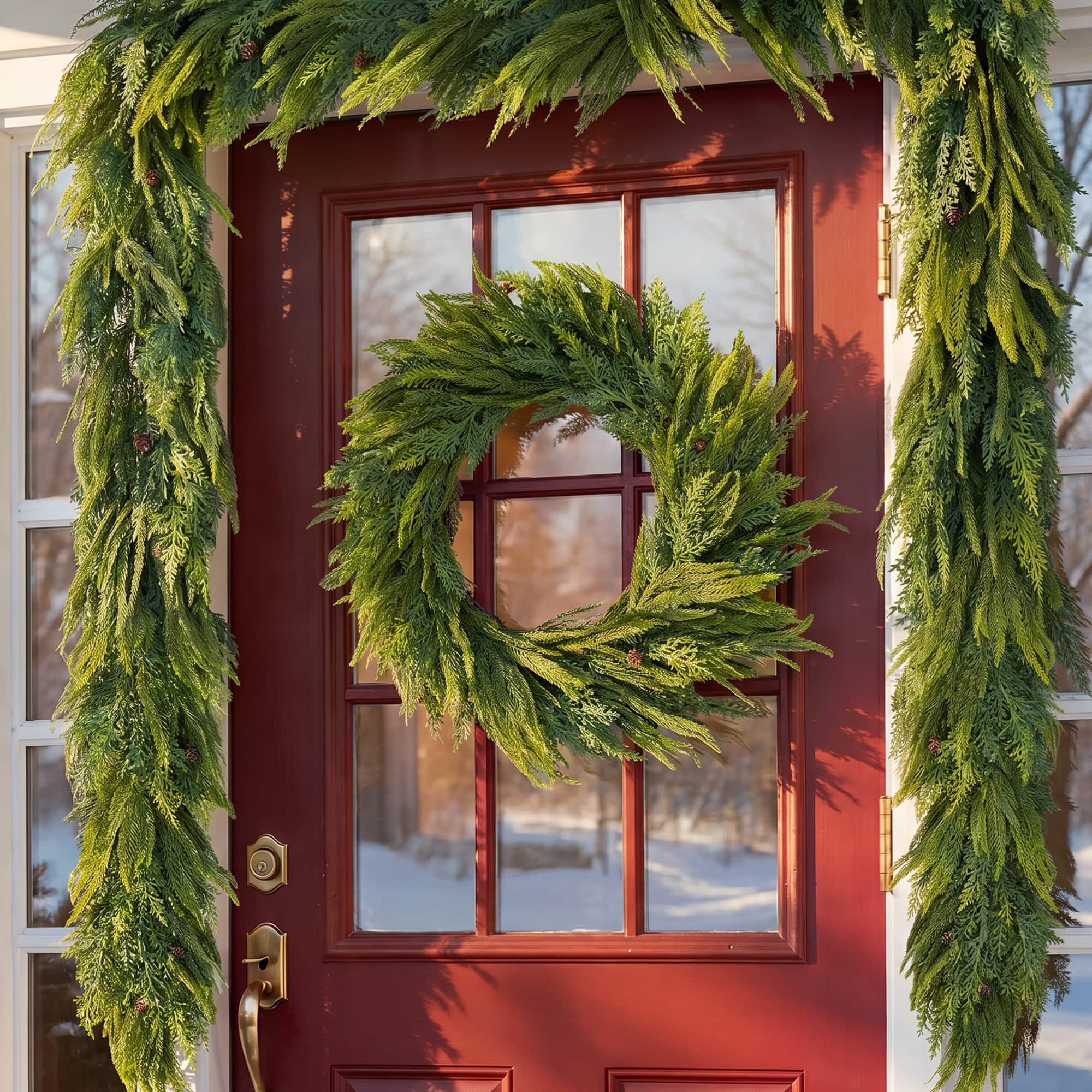 Glitzhome® 25.75" Christmas Greenery Mixed PE Wreath with Pinecones