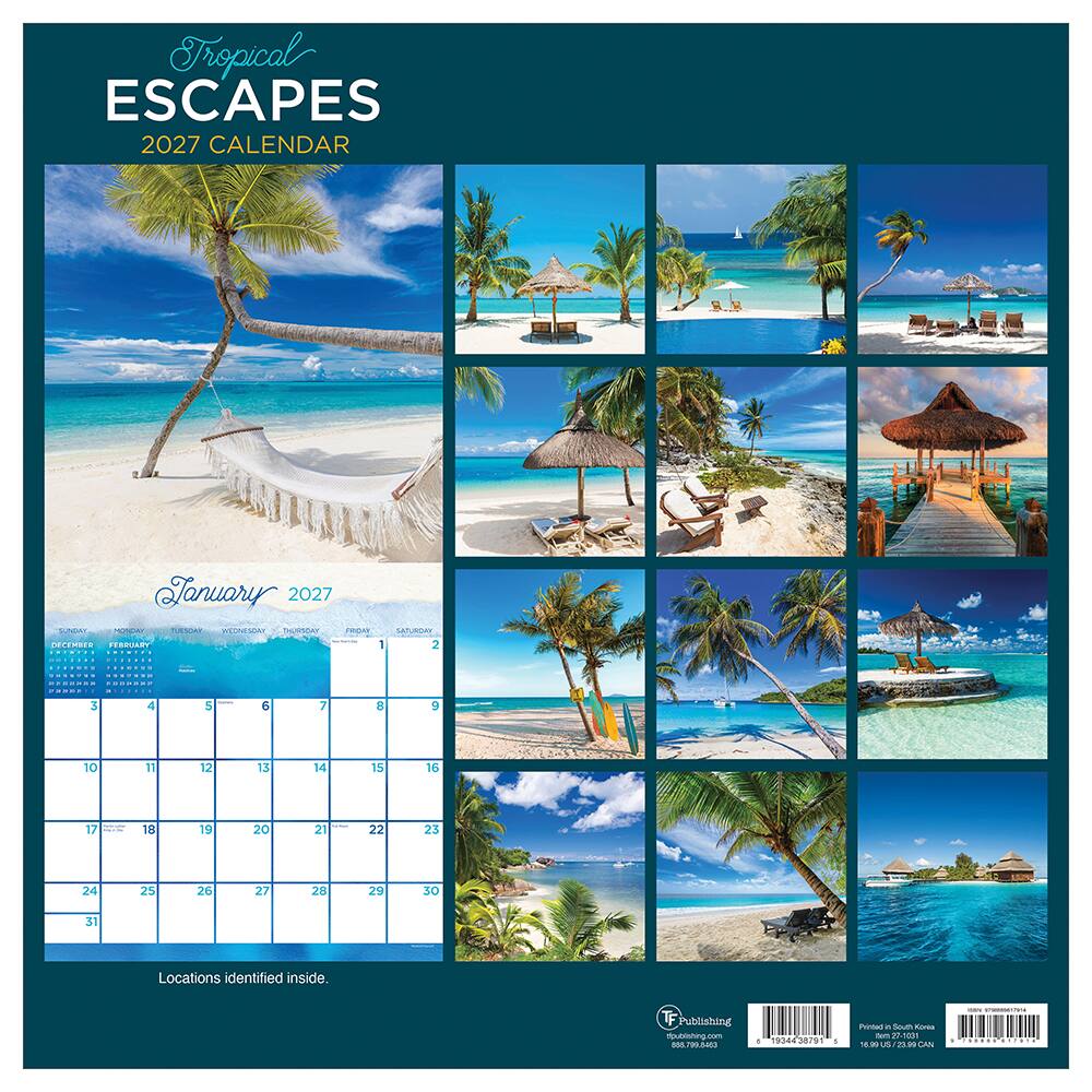 2027 Tropical Escapes Wall Calendar