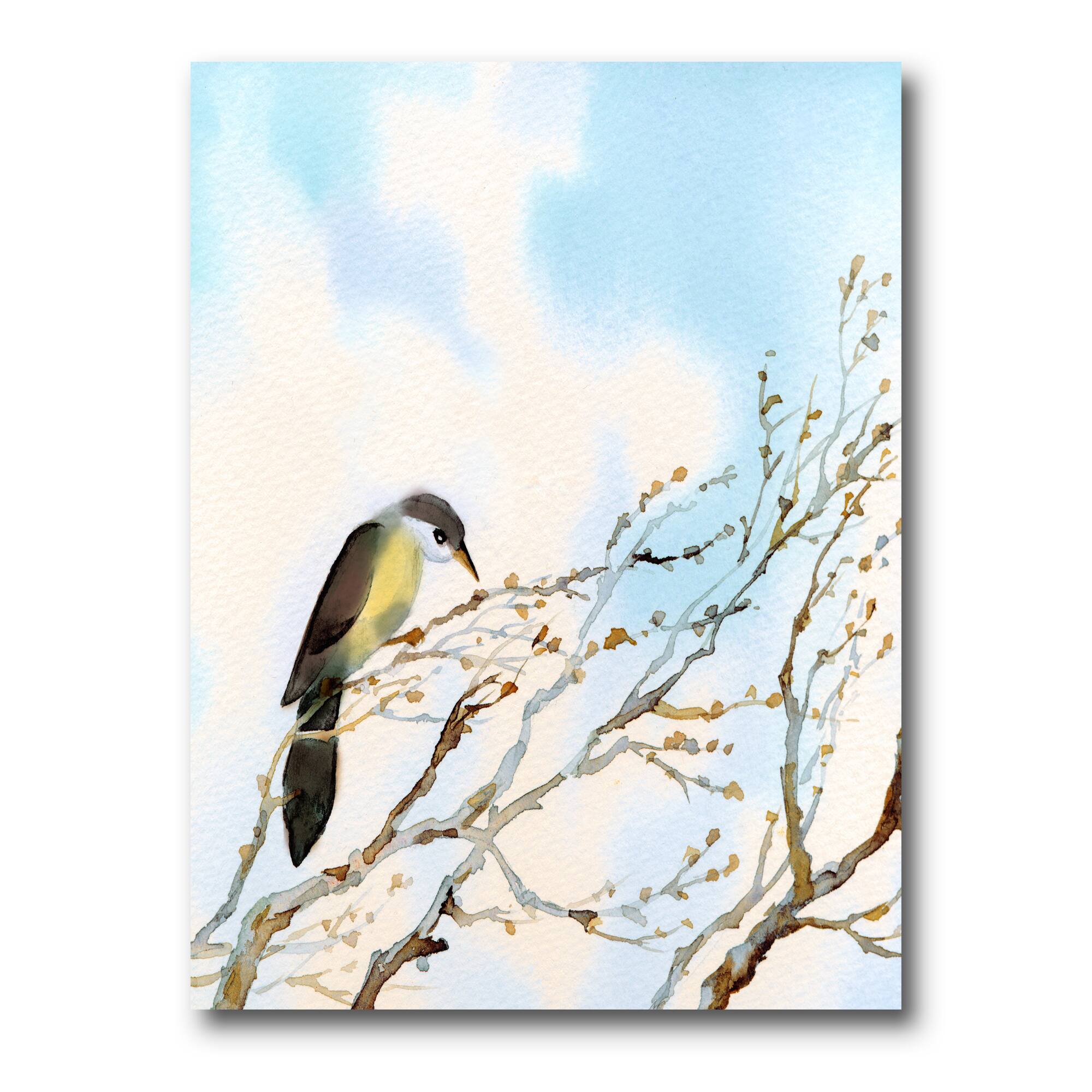 Designart - Bird On Old Bare Tree With Blue Cloudy Sky - Traditional Canvas Wall Art Print