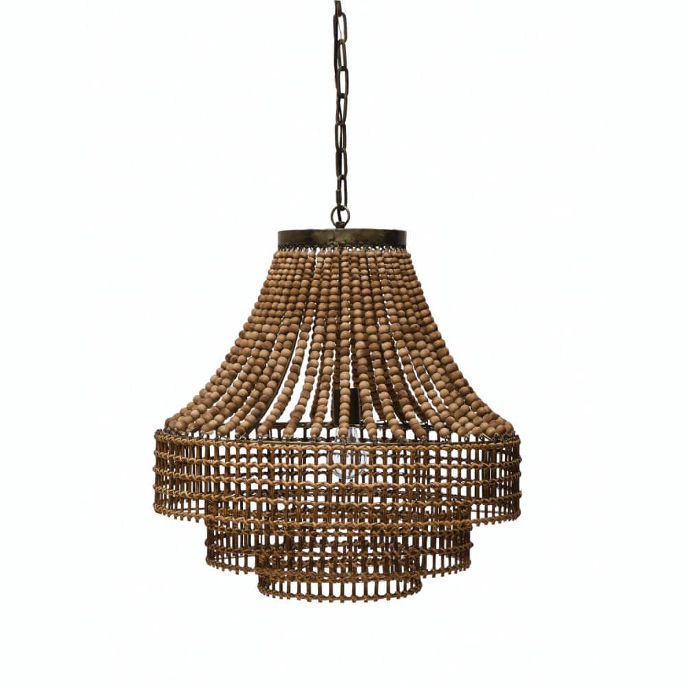 Hello Honey® 23.5" Metal, Rattan and Wood Bead Chandelier