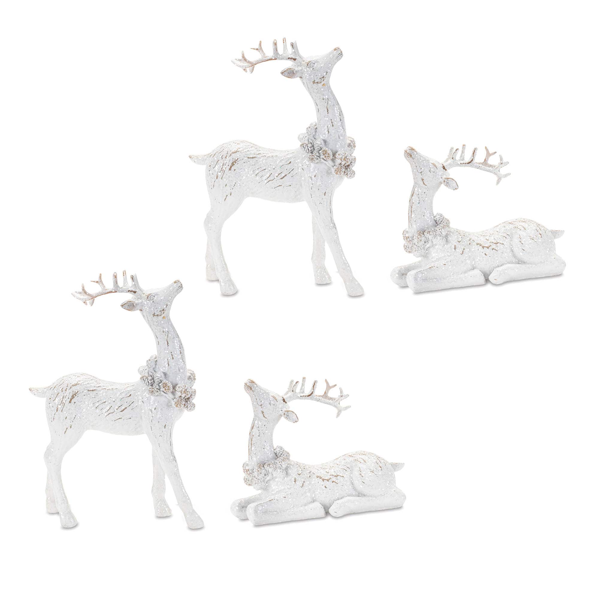 White Winter Deer Figurine Set