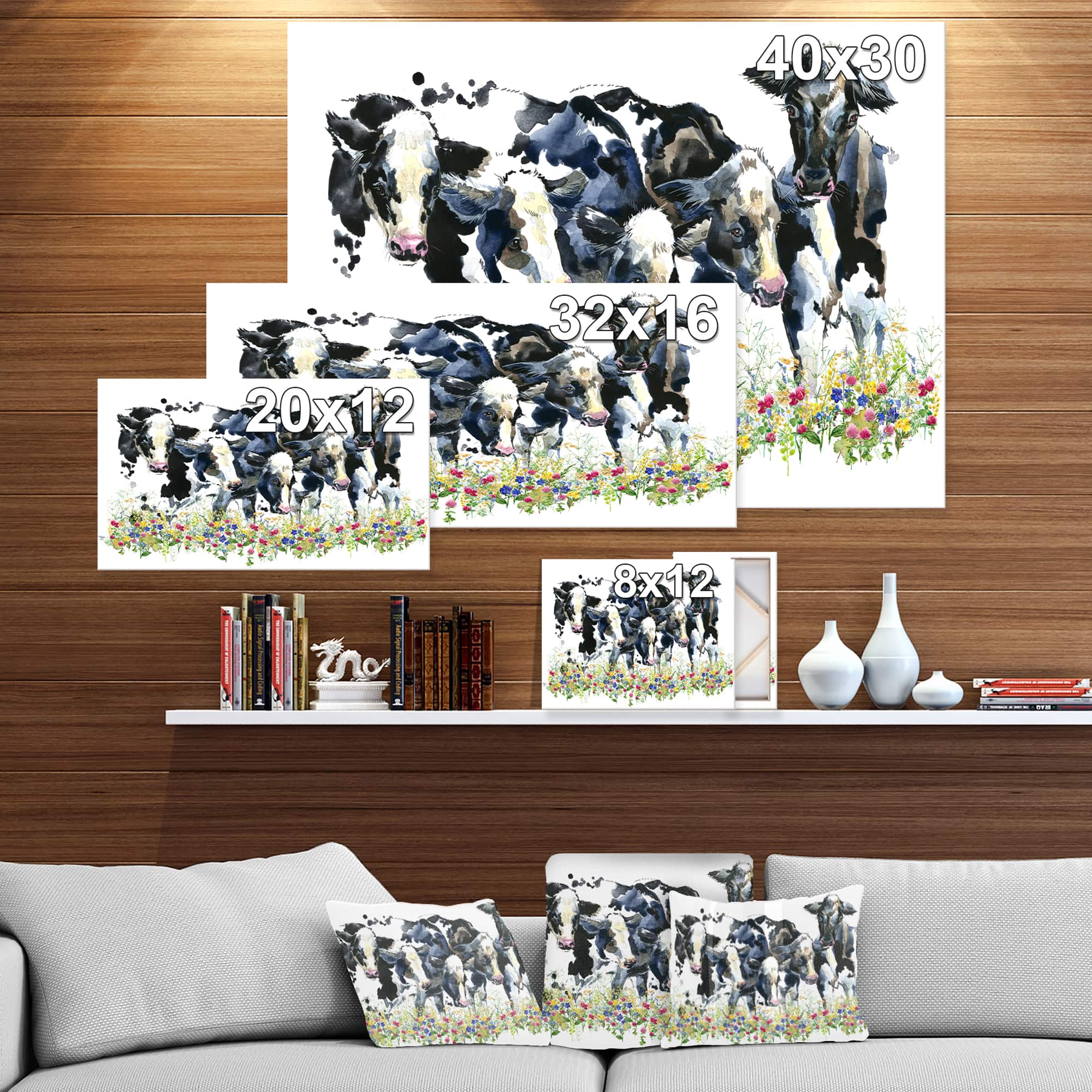 Designart - Dairy cow on field - Farmhouse Animal Painting Print on Wrapped Canvas