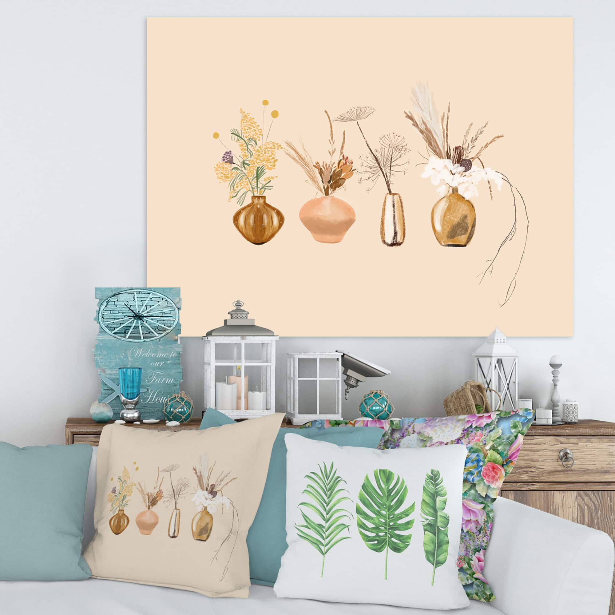 Designart - Bouquets Of Wildflowers In Gold Vases II - Traditional Canvas Wall Art Print