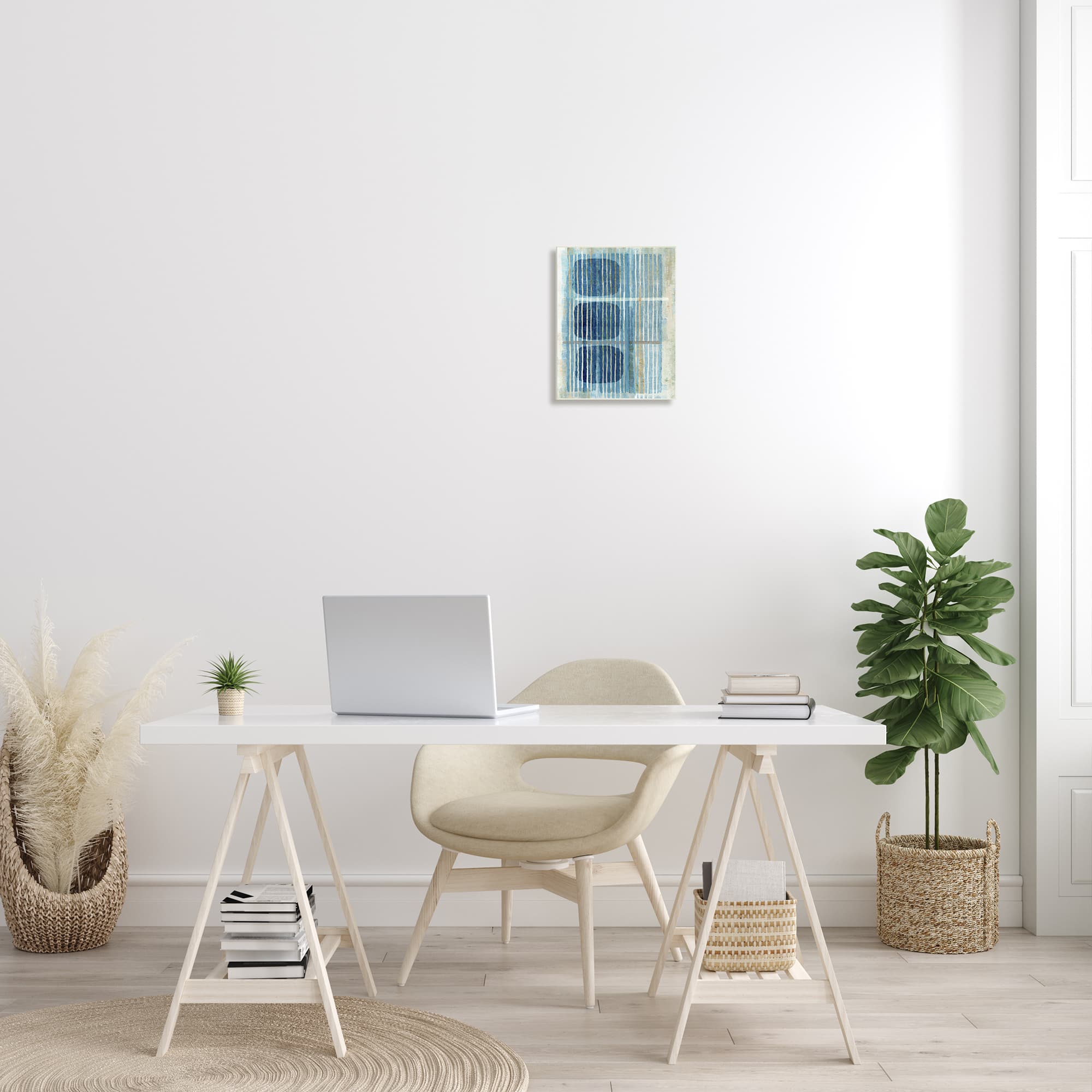 Stupell Industries Retro Mod Shapes Blue Beige Stripes Modern Painting Wall Plaque