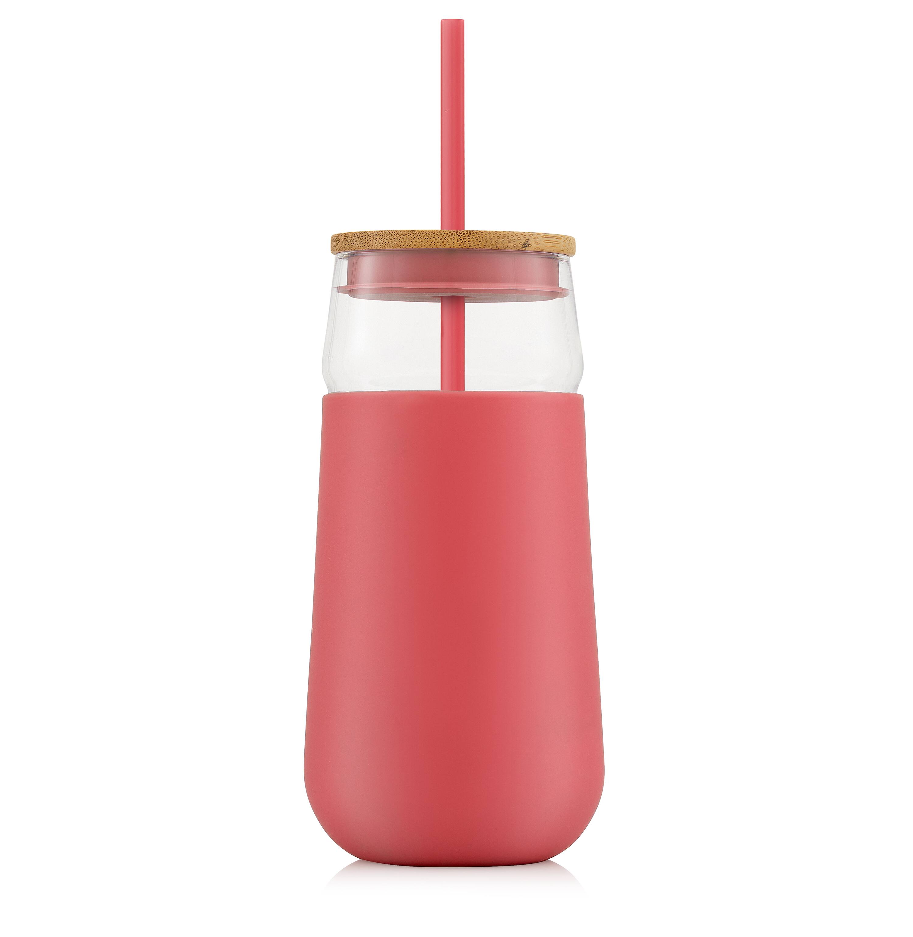 JoyJolt® 20oz. Glass Tumbler with Straws & Silicone Sleeve