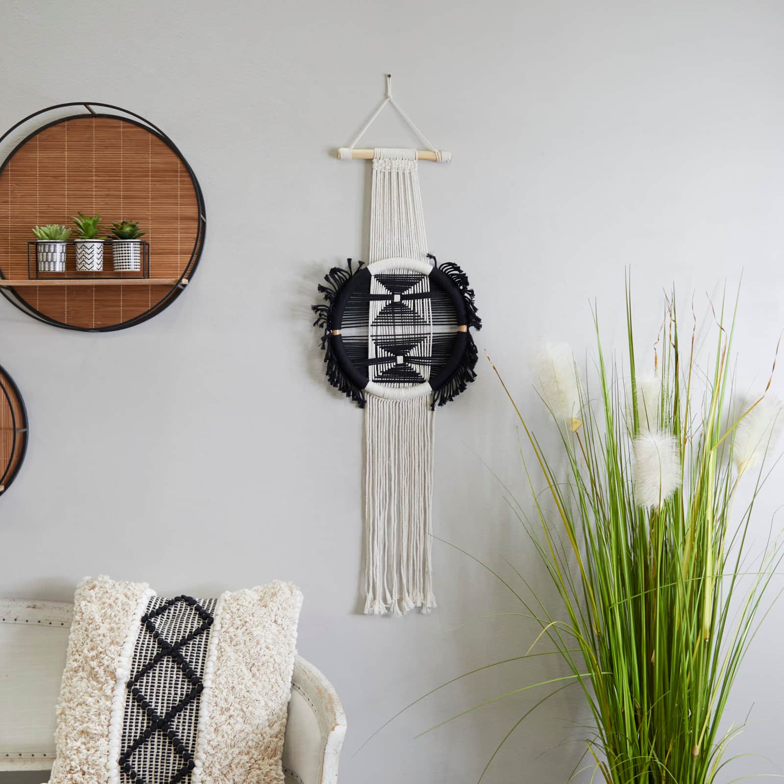 Black Fabric Bohemian Wall Decor, 15" x 1" x 50"