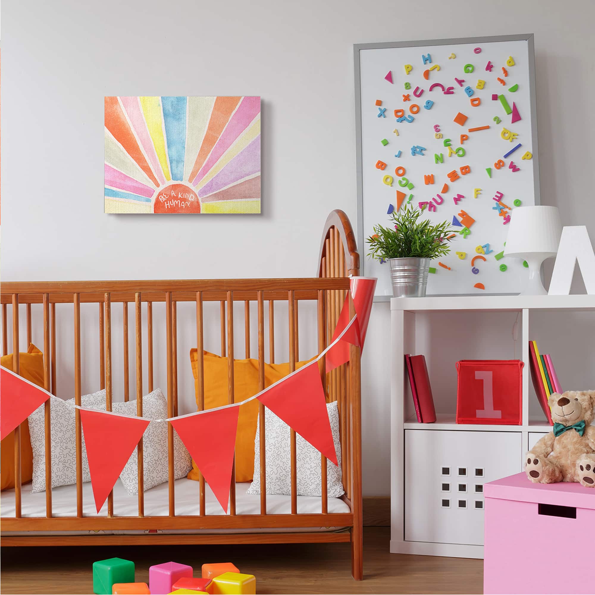 Stupell Industries Be a Kind Human Phrase Rainbow Sunbursts Canvas Wall Art