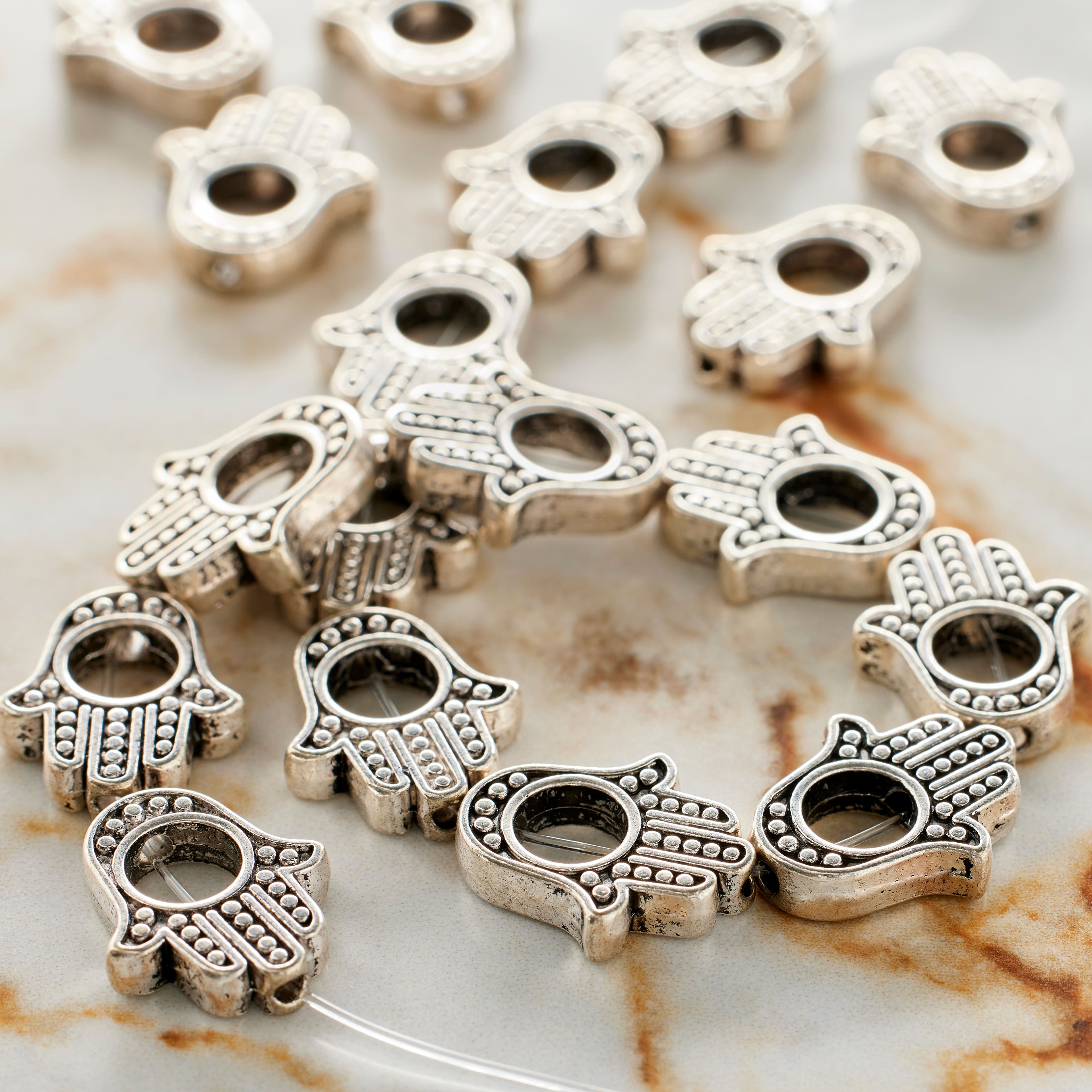Silver Plated Metal Hamsa Beads, 15mm by Bead Landing™
