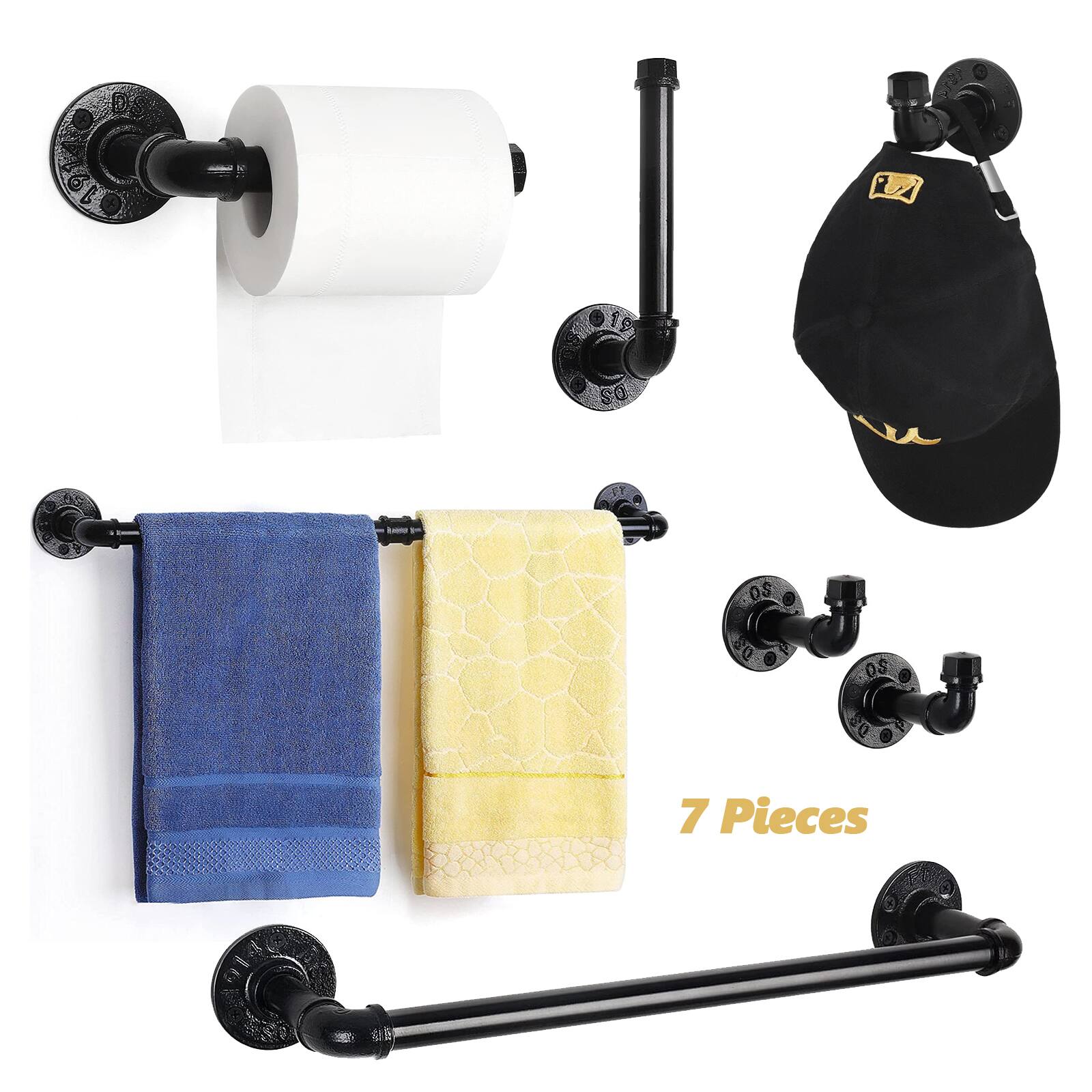 NEX™ 7-Piece Black Wall-Mounted Toilet Paper Roll Holder Set