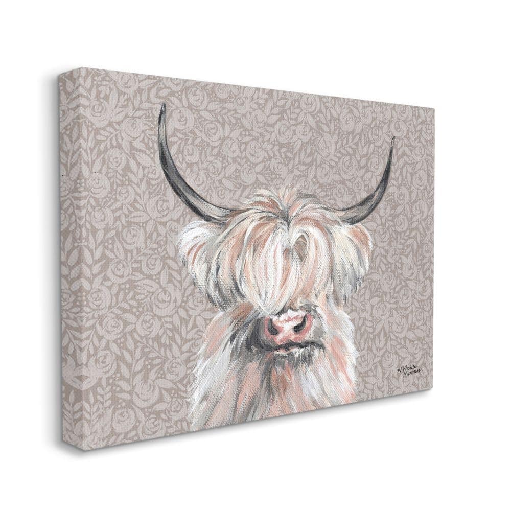 Stupell Industries Grumpy White Buffalo on Floral Print Farm Animal Canvas Wall Art
