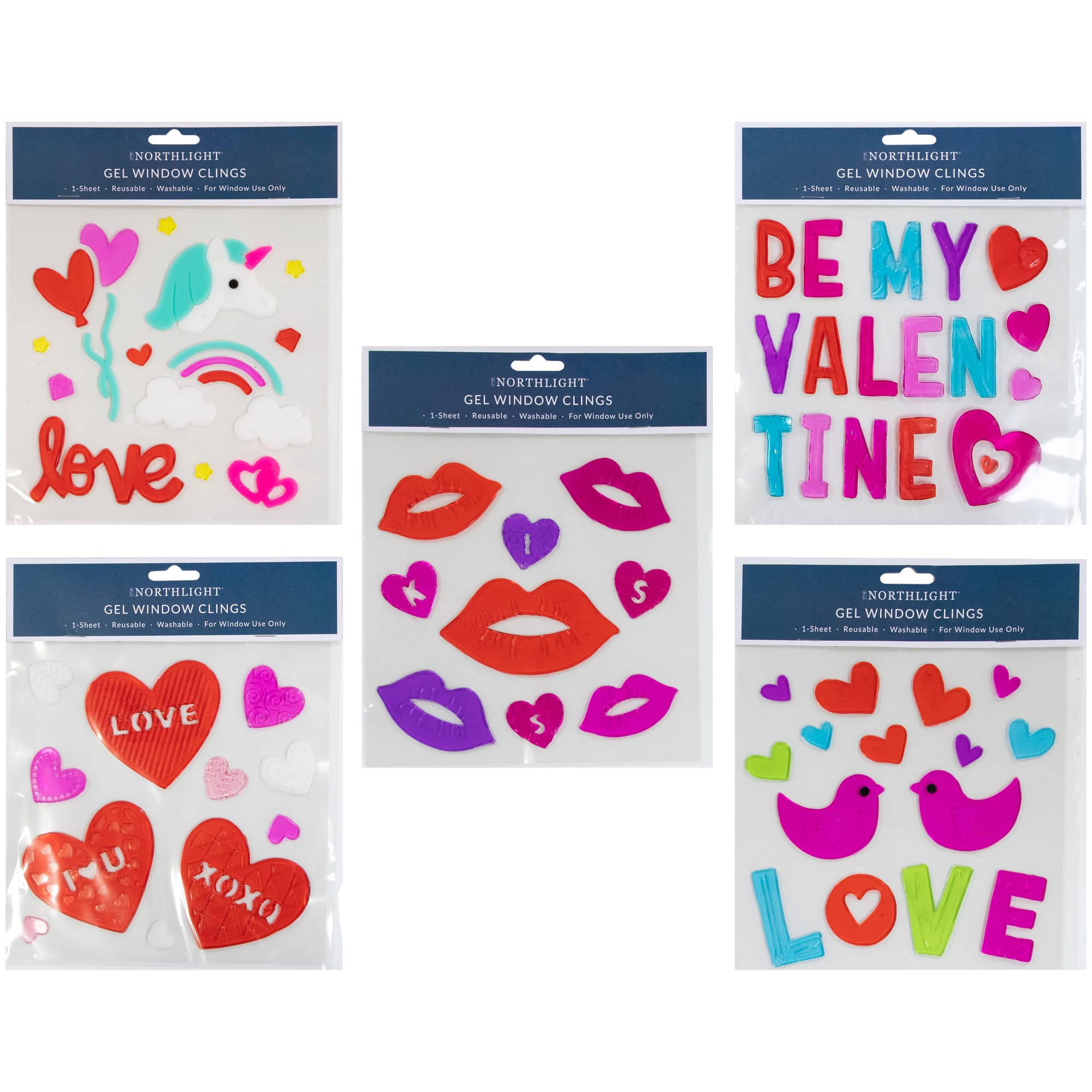 Double Sided Valentine's Day Gel Window Clings, 5ct.