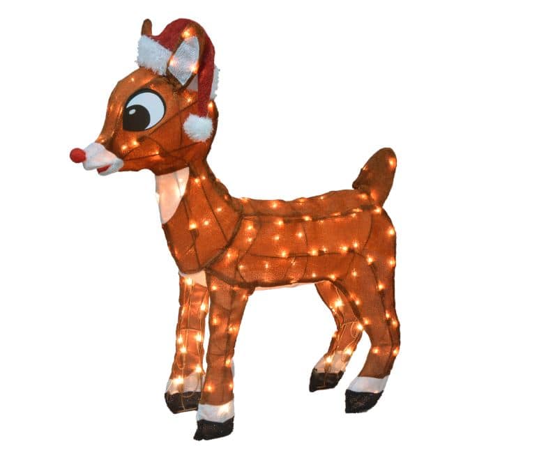 ProductWorks Rudolph 3ft. 3D Pre-Lit Rudolph with Santa Hat Yard Art