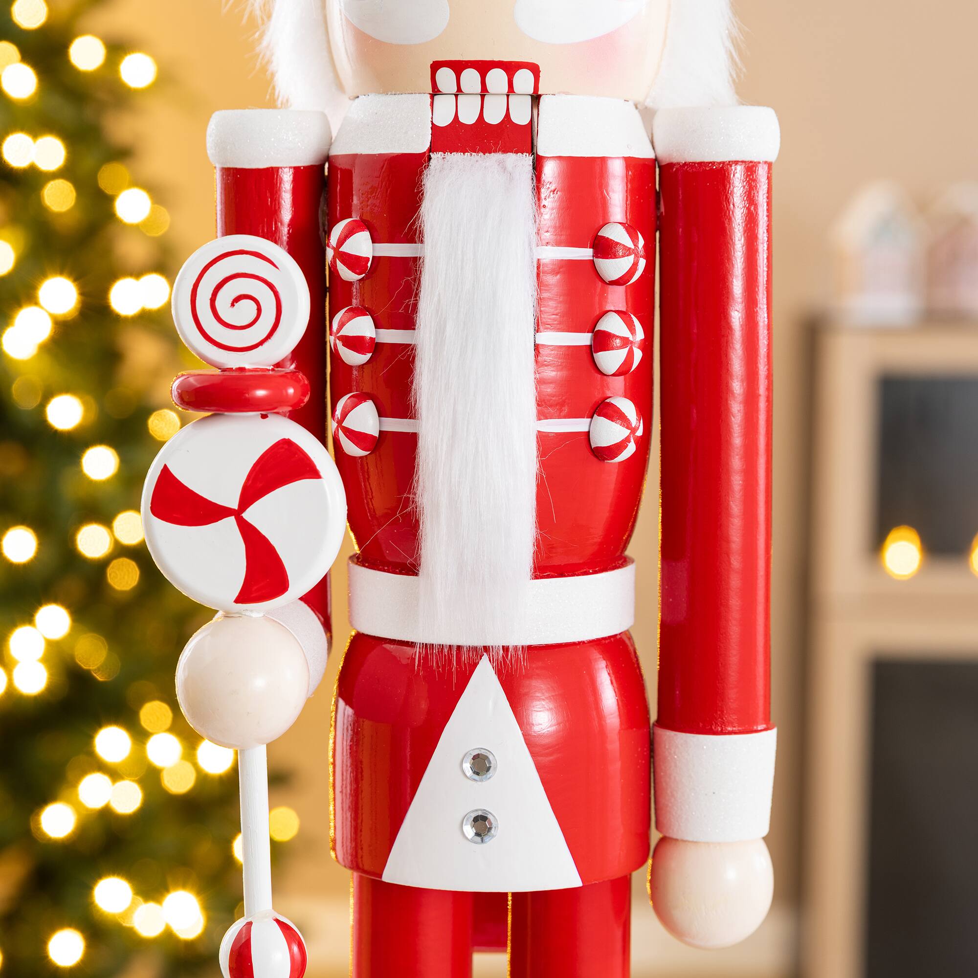 Glitzhome® 24.25" Wooden Christmas Peppermint Nutcracker
