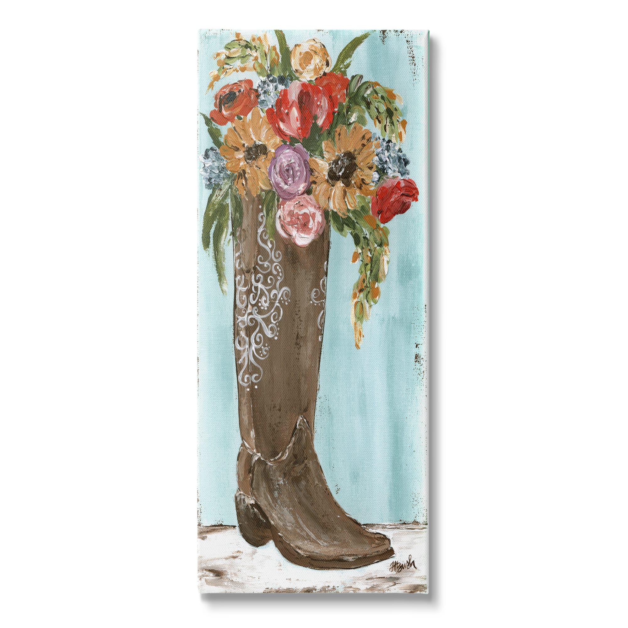 Stupell Industries Western Cowboy Boot Abstract Summer Harvest Florals Sunflowers Canvas Wall Art