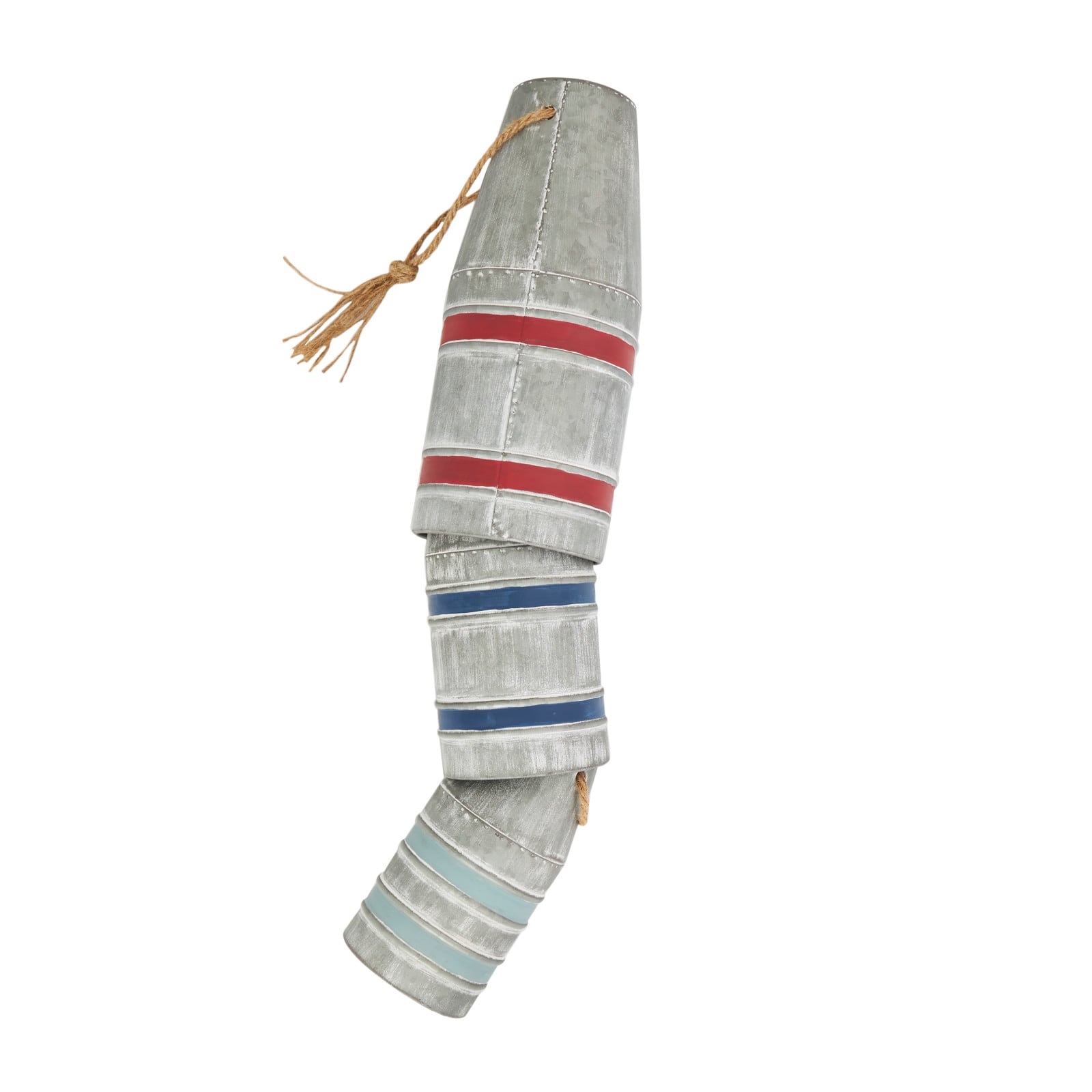 Gray Metal Buoy Striped Sculpture with Rope Handles Set