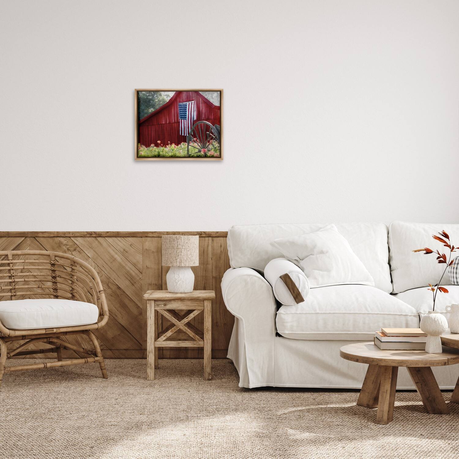 Stupell Industries Red Barn with American Flag Floater Framed Art