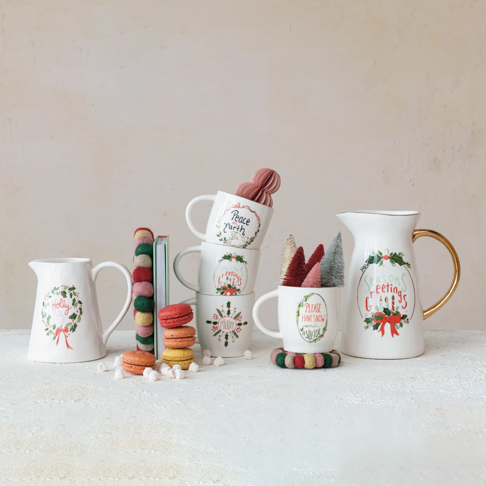 Hello Honey® 1qt. Holly Jolly Stoneware Pitcher with Gold Electroplating