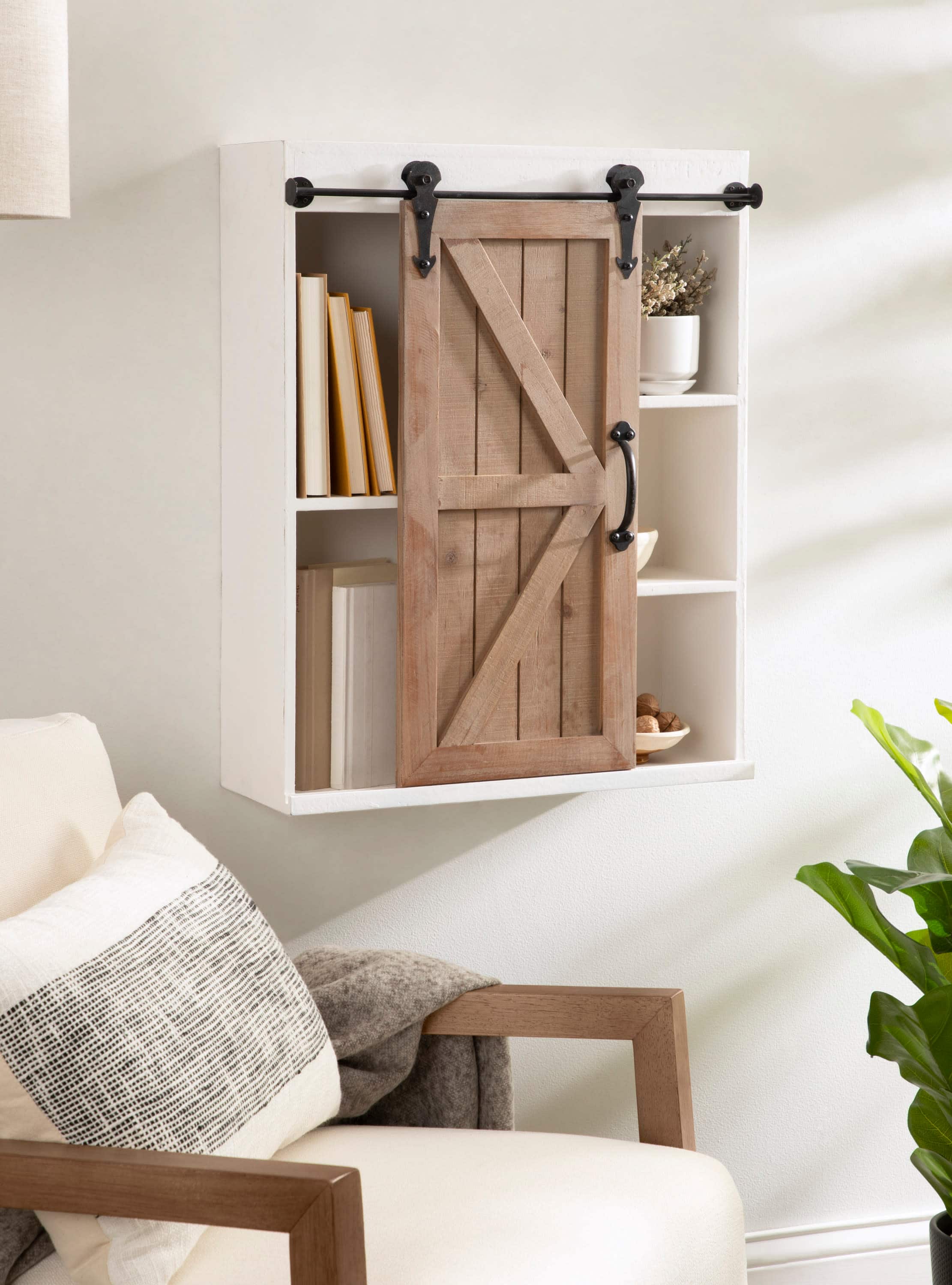 Kate and Laurel Cates Wood Wall Storage Cabinet with Sliding Barn Door