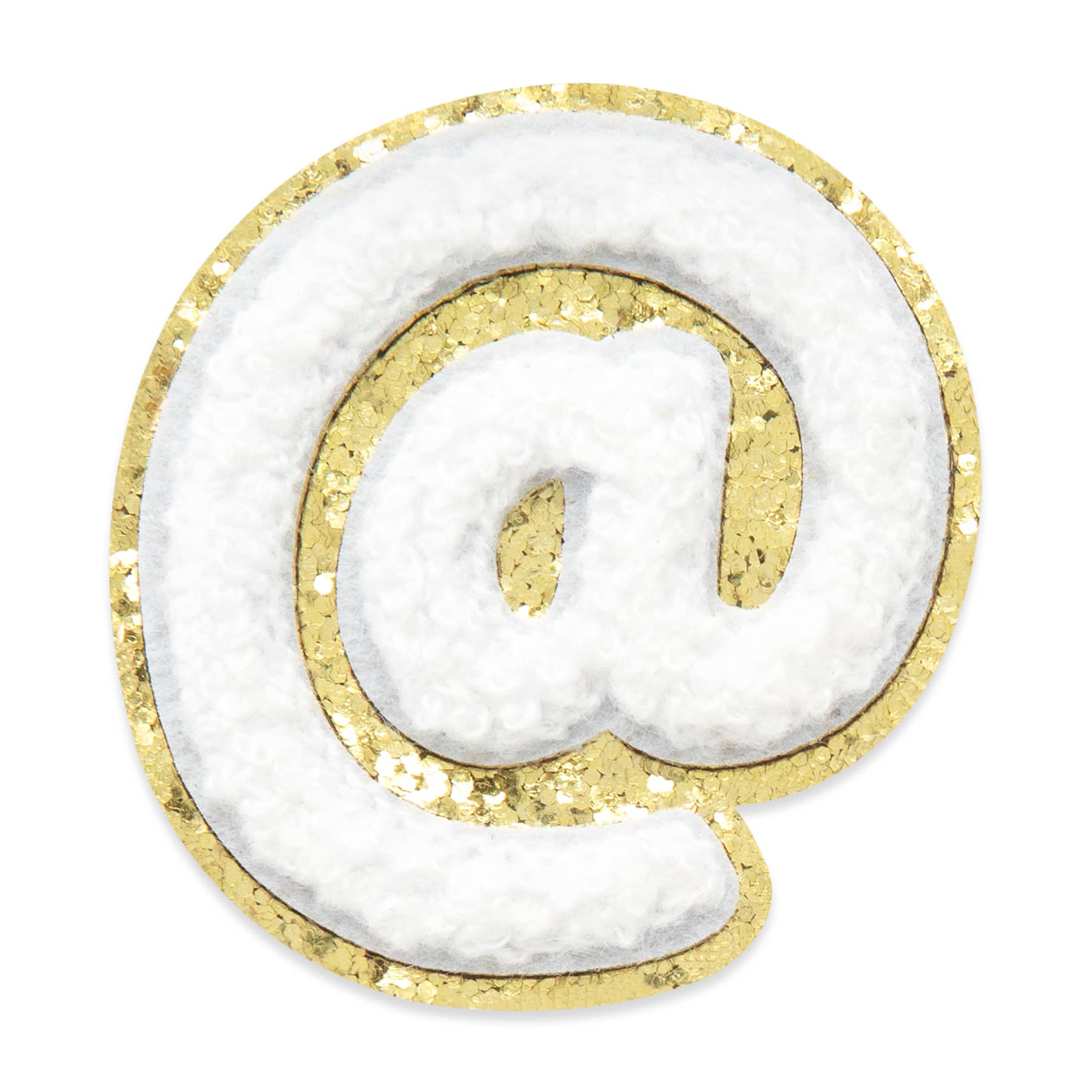 2.25" White Chenille & Gold Glitter Edge Number Iron-On & Adhesive Patch by Make Market