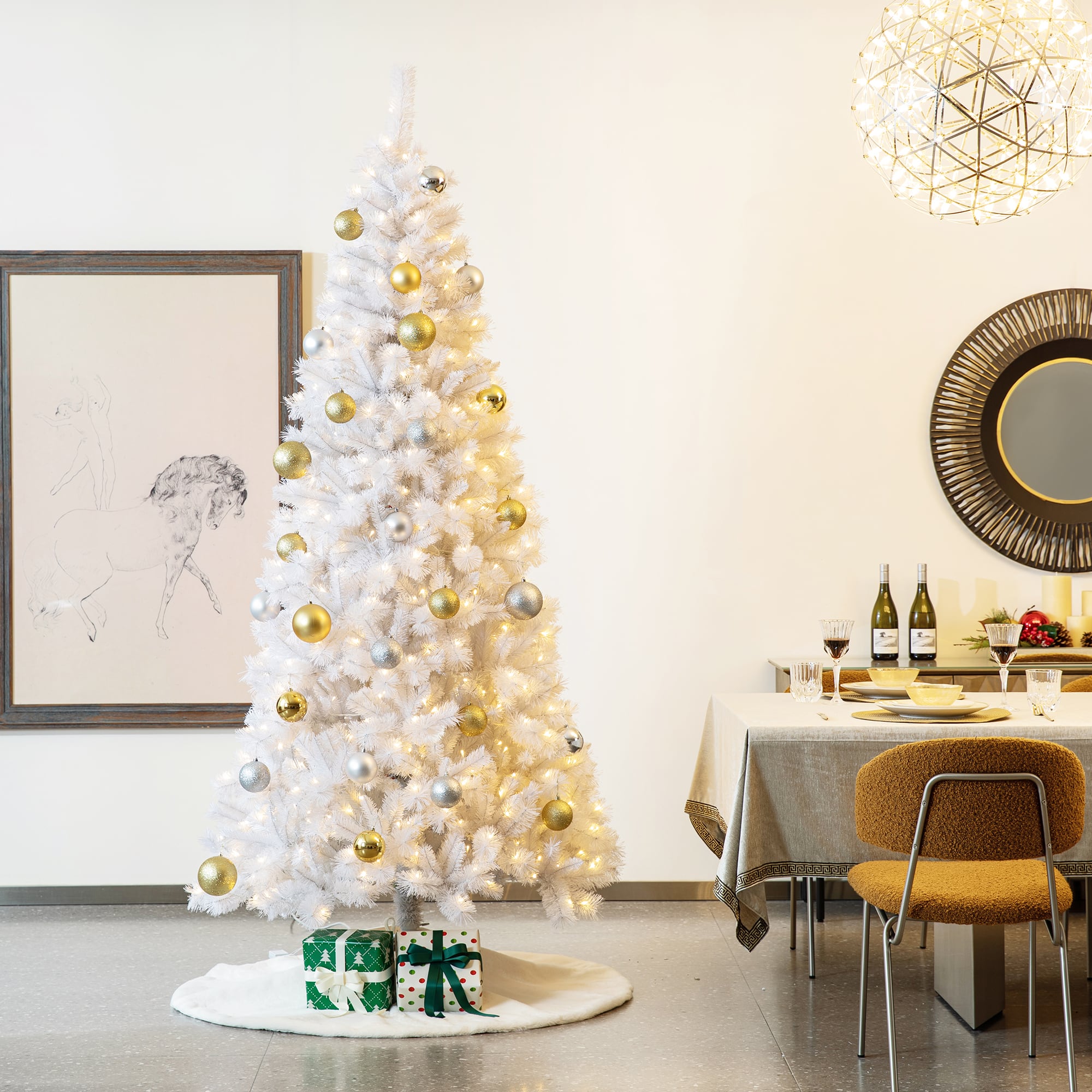 8ft. Pre-Lit White Pine Artificial Christmas Tree, Warm White Lights