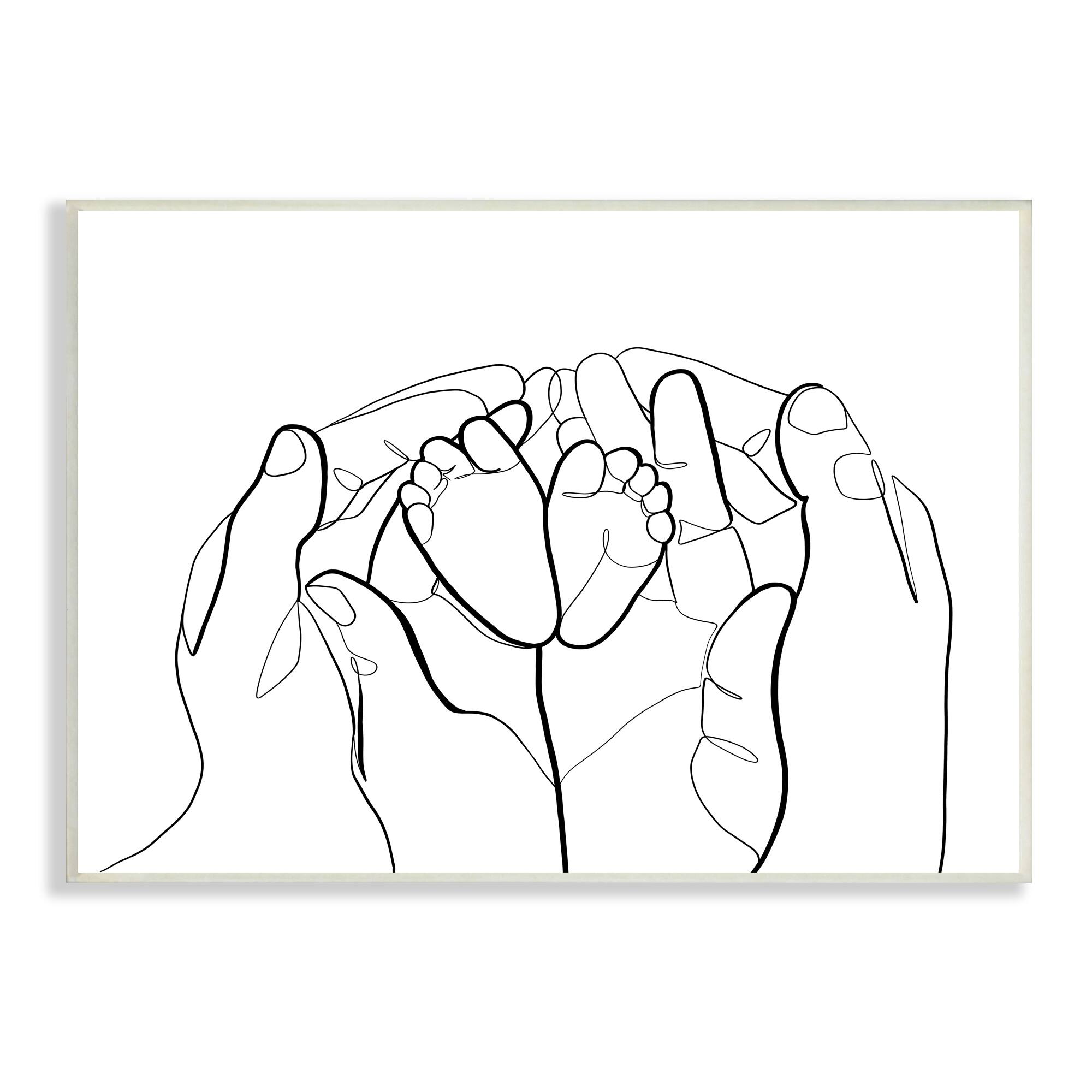 Stupell Industries Family Hands Holding Baby Feet Minimal Modern Linework Wall Plaque