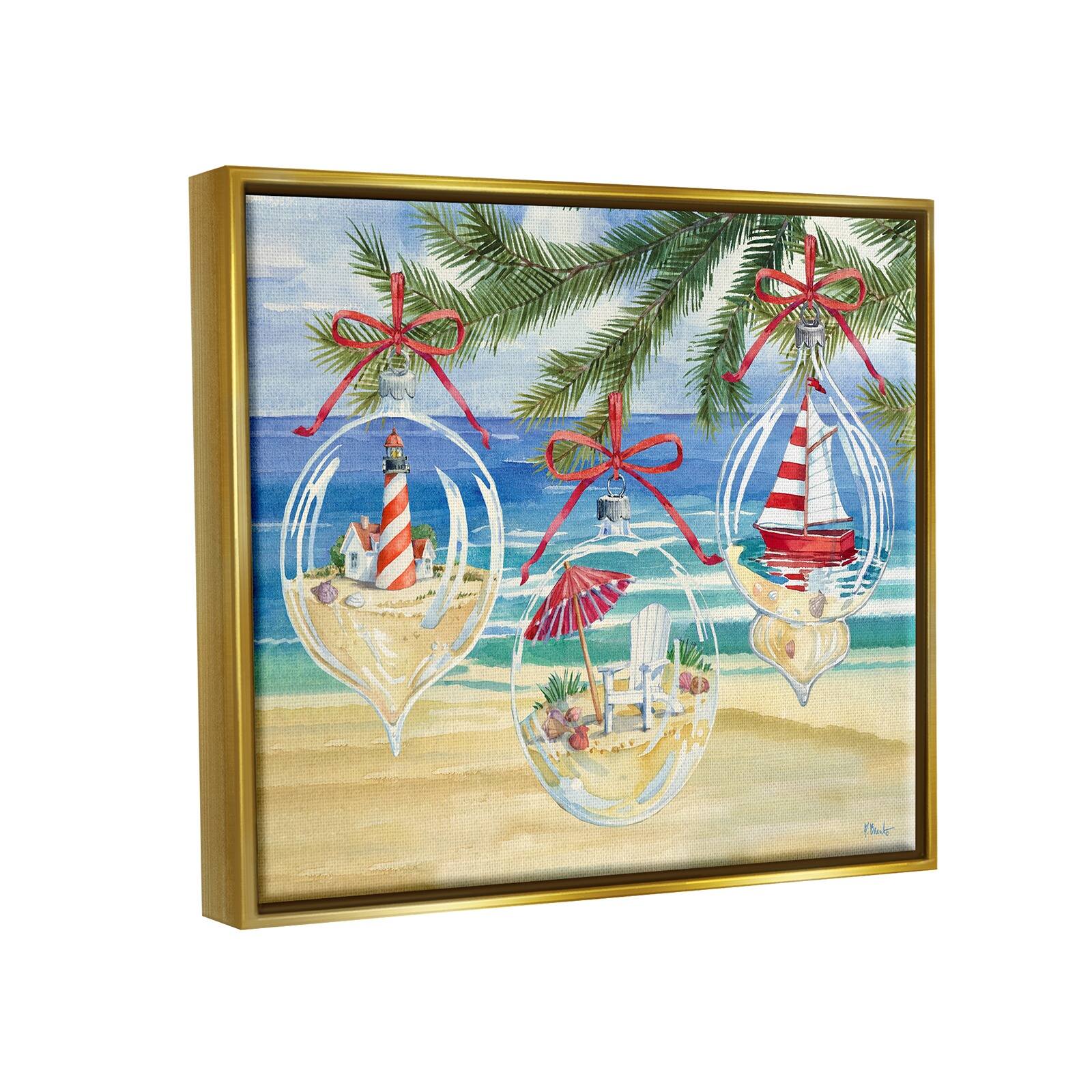 Stupell Industries Coastal Christmas Ornaments Floater Framed Art