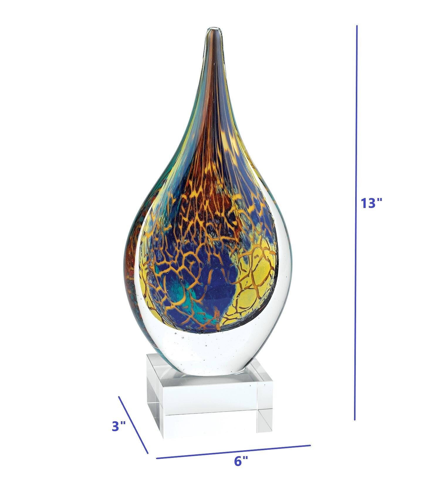 HomeRoots 13" Blue & Yellow Murano Glass Modern Abstract Tabletop Sculpture