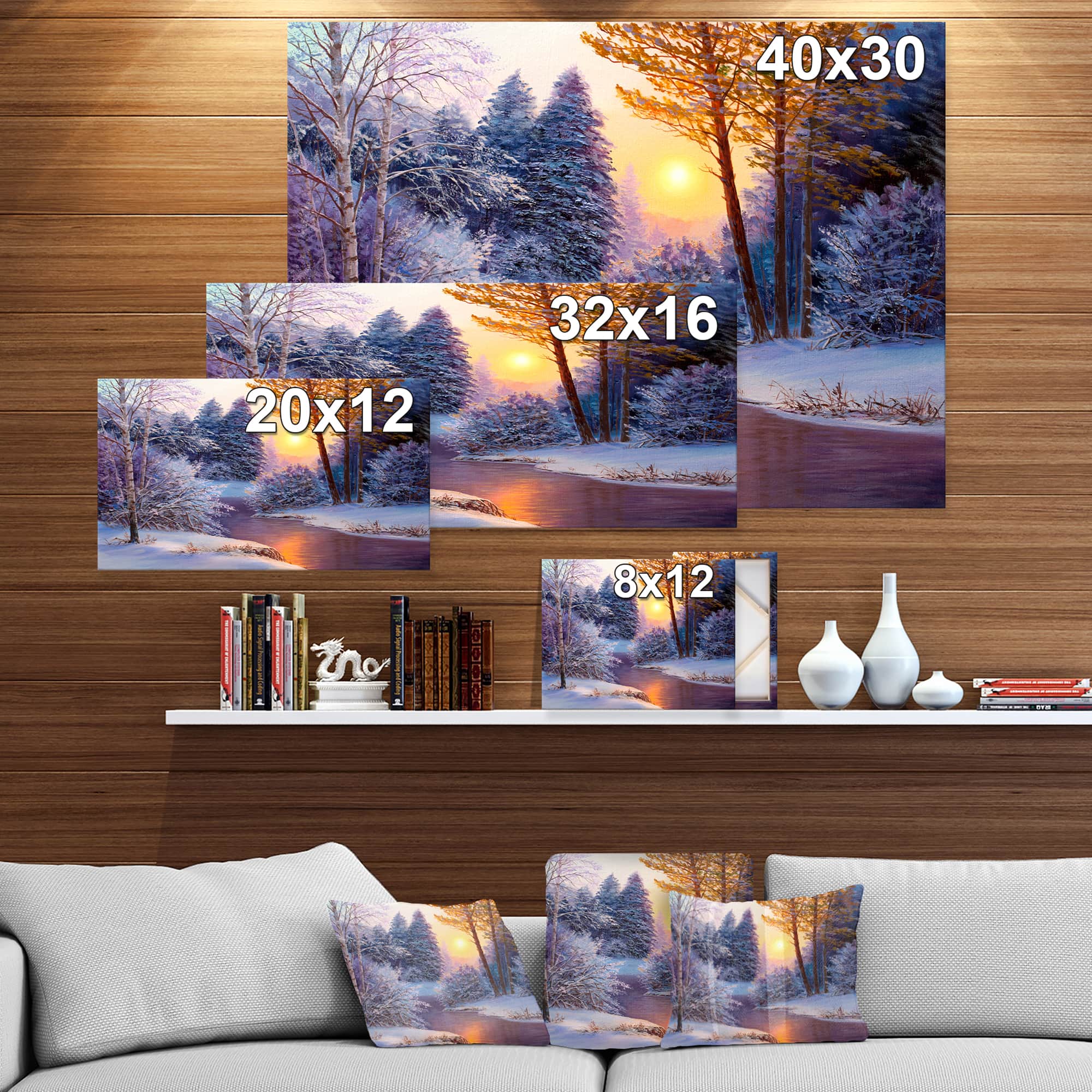 Designart - Winter Forest in River - Landscapes Painting Print on Wrapped Canvas