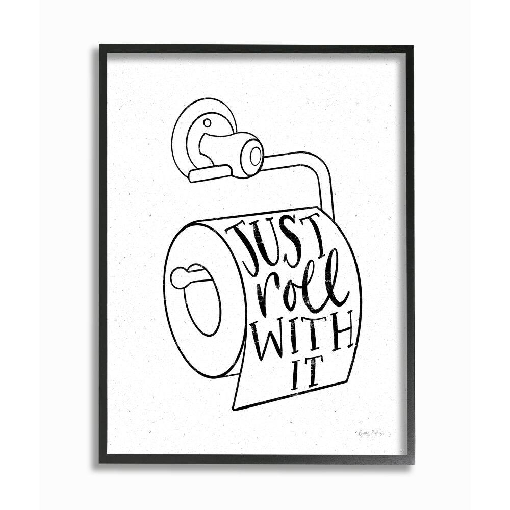 Stupell Industries Just Roll With It Toilet Bathroom Humor Word Pun Framed Wall Art