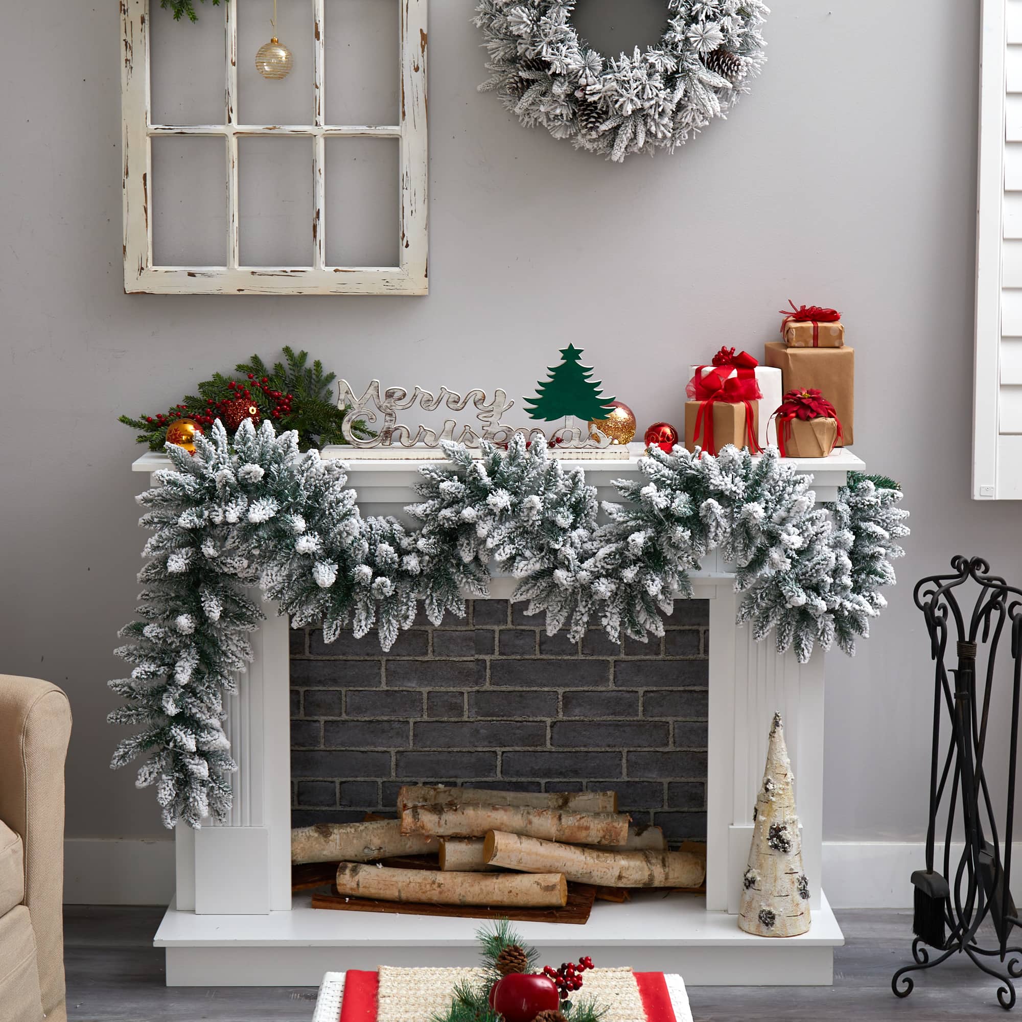 9ft. Pre-Lit LED Flocked Artificial Christmas Garland