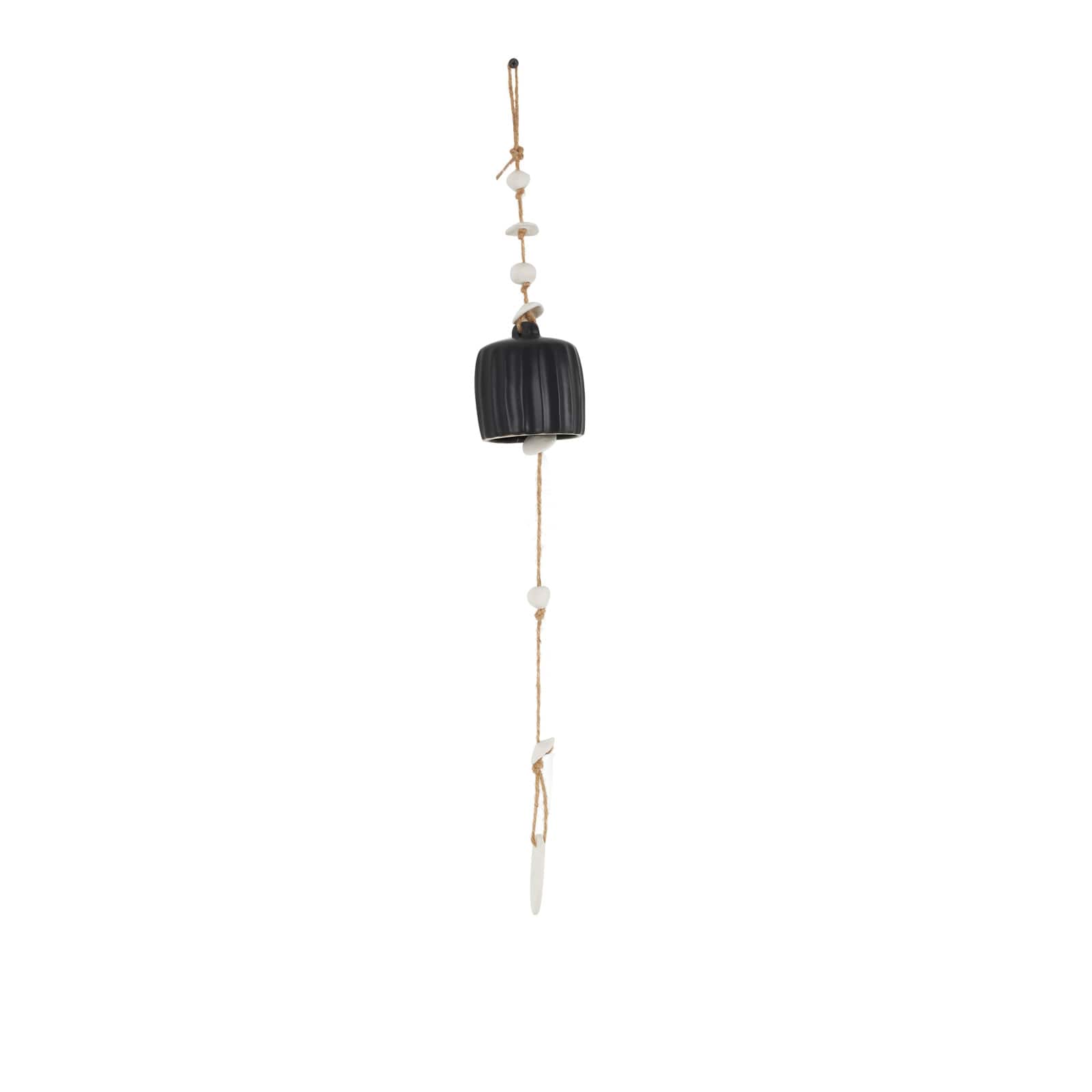 2ft. Black Ceramic Handmade Textured Bell Windchime with Cascading White Disks
