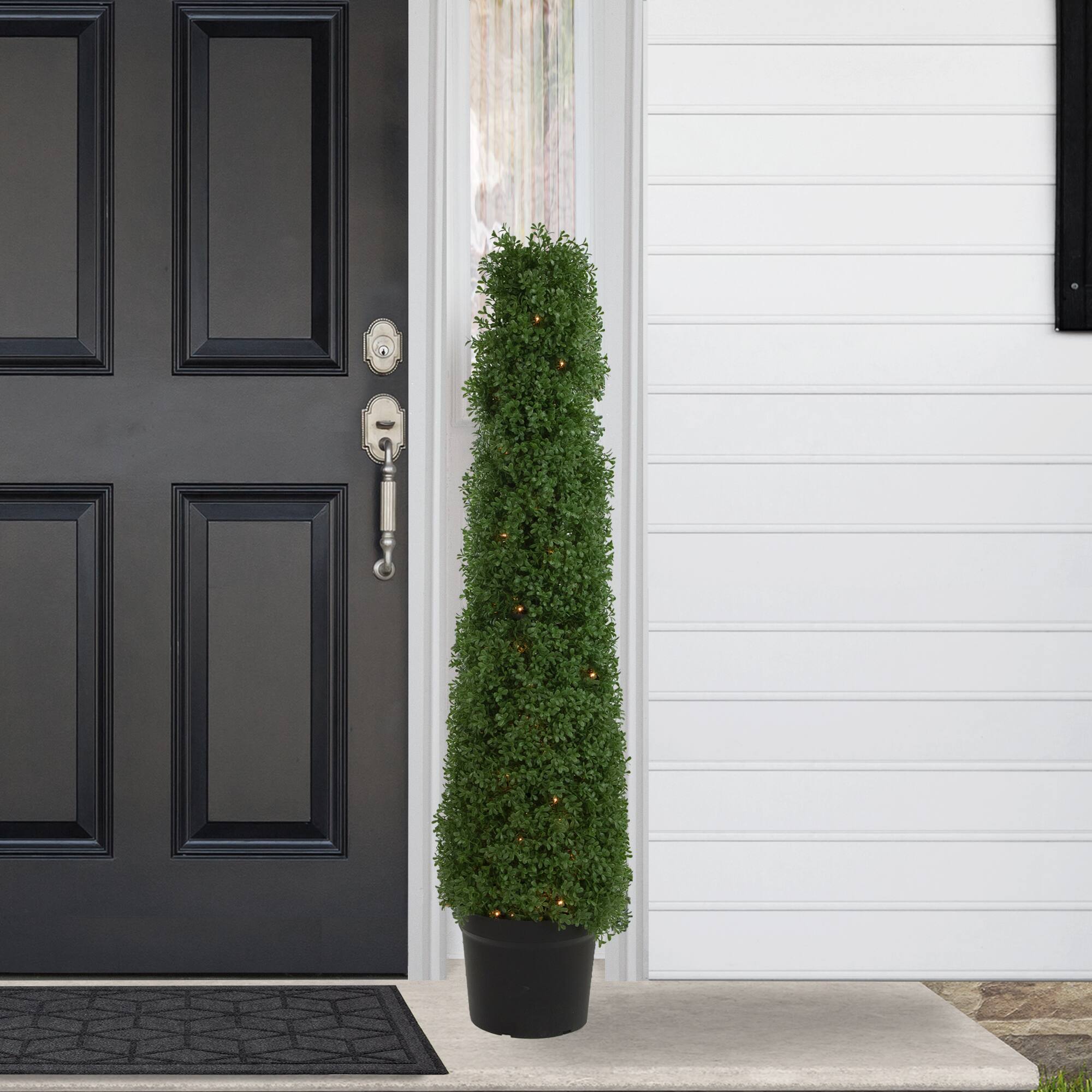 4ft. Pre-Lit Artificial Boxwood Cone Topiary Tree with Pot, Clear Lights
