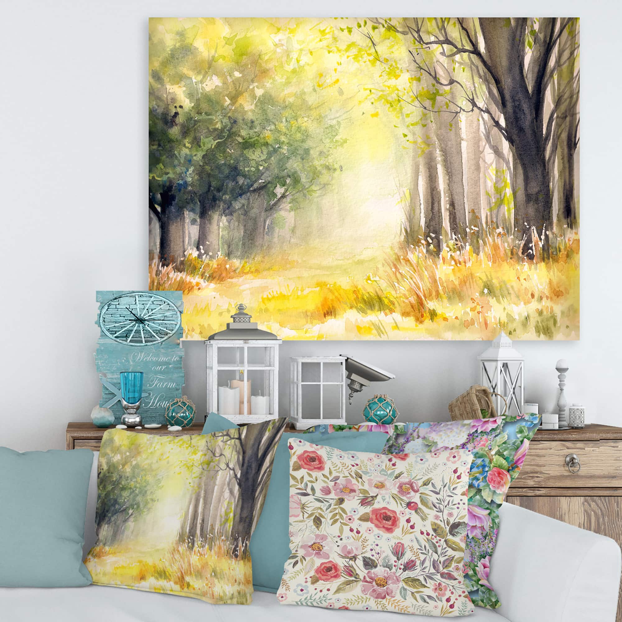 Designart - Bright Sunshine Through The Forest Trees IV - Traditional Canvas Wall Art Print