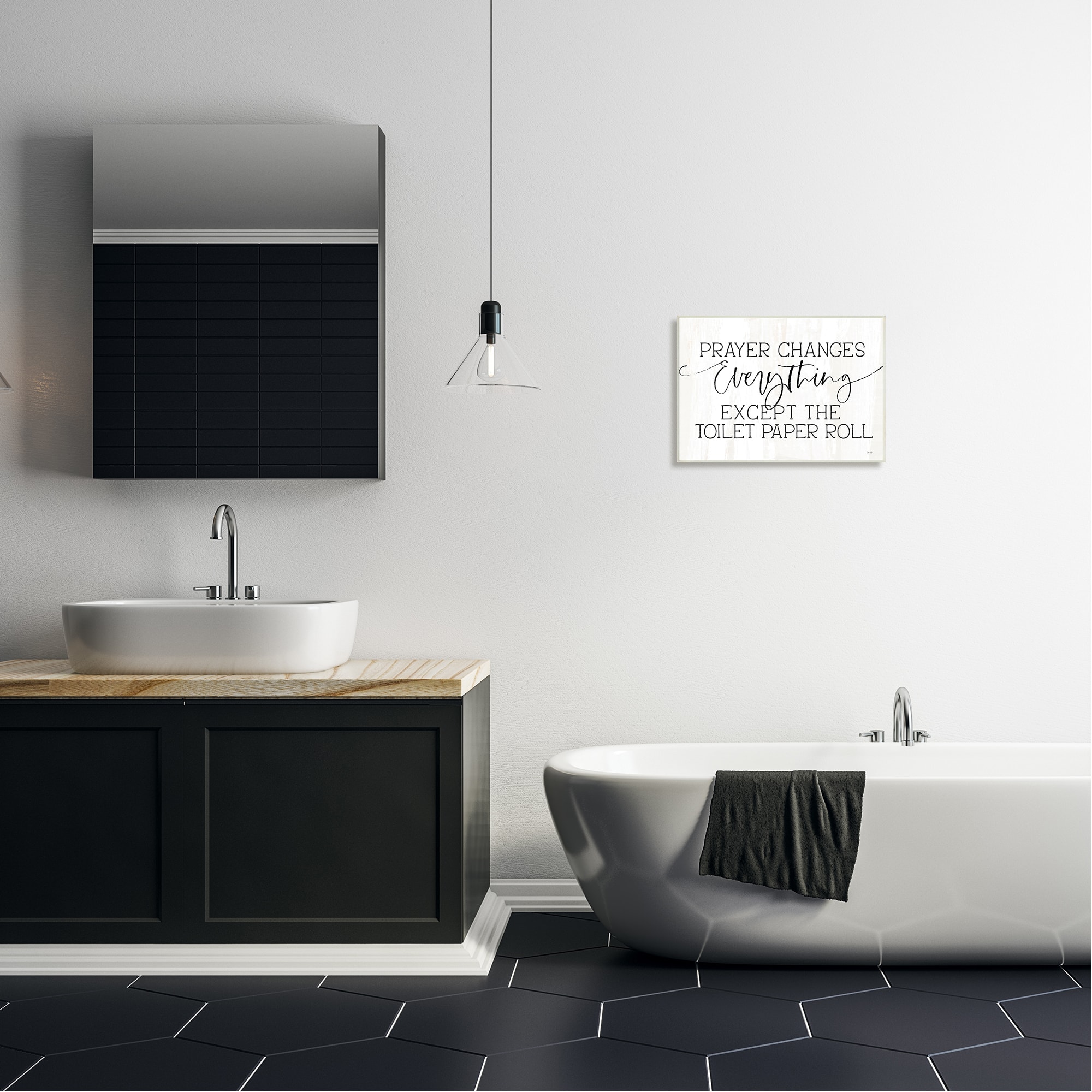 Stupell Industries Prayer Changes Everything Funny Bathroom Quote Wall Plaque Art
