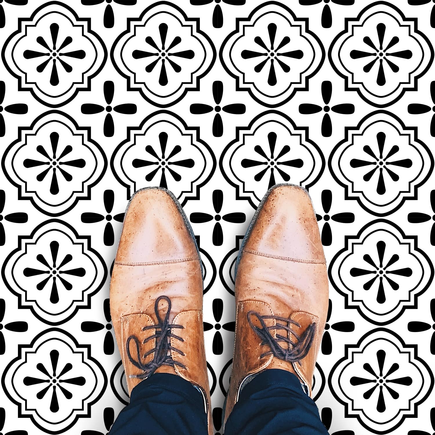 RoomMates Cosmos Black & White Peel & Stick Floor Tile