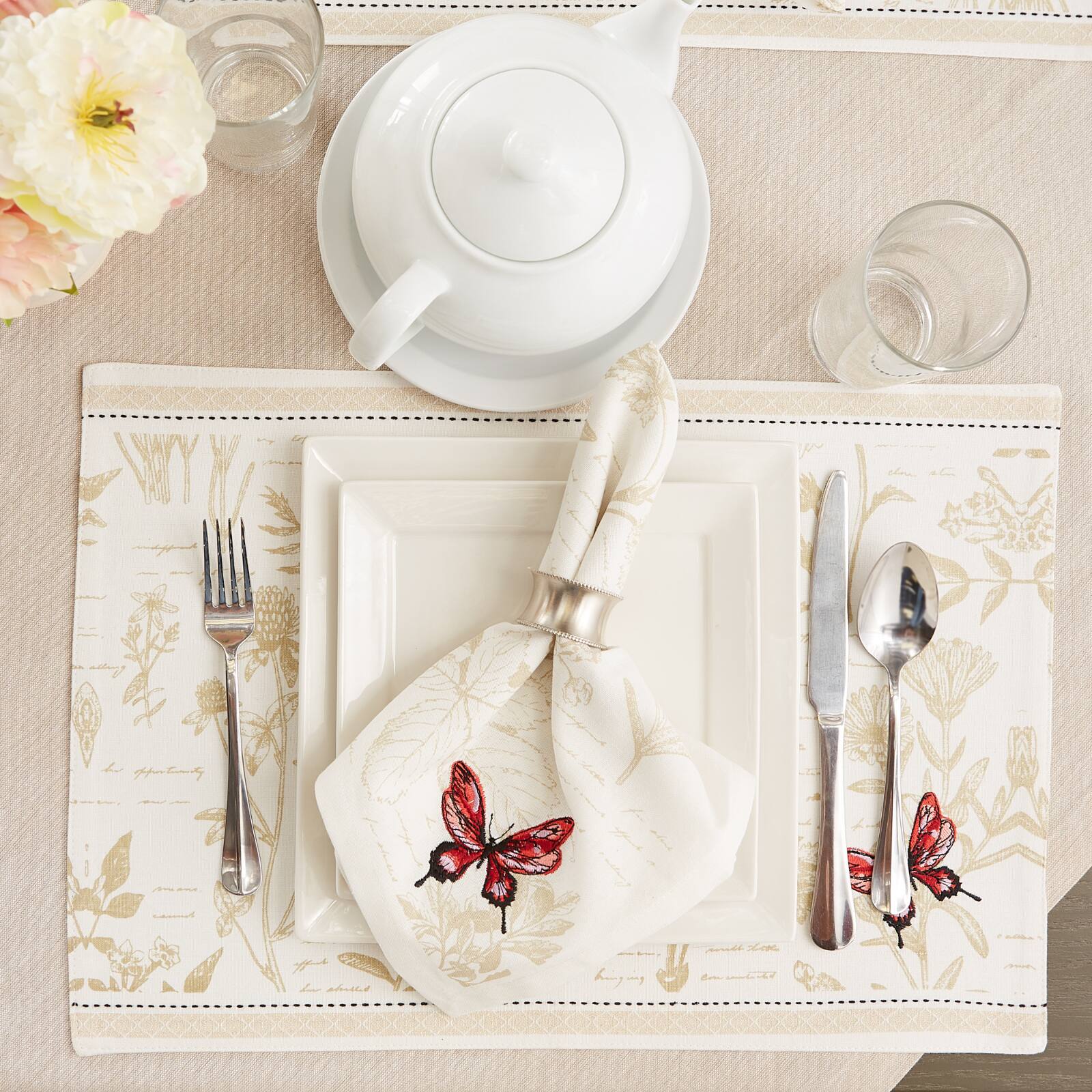 Botanical Butterfly Embroidered Napkin Set, 6ct.