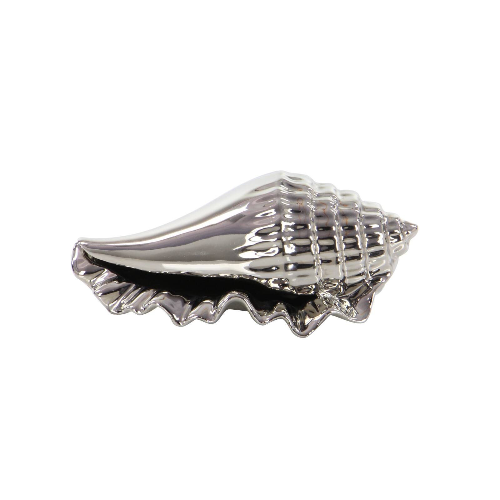 Set of 3 Silver Ceramic Coastal Shell Sculpture, 8", 7", 6"